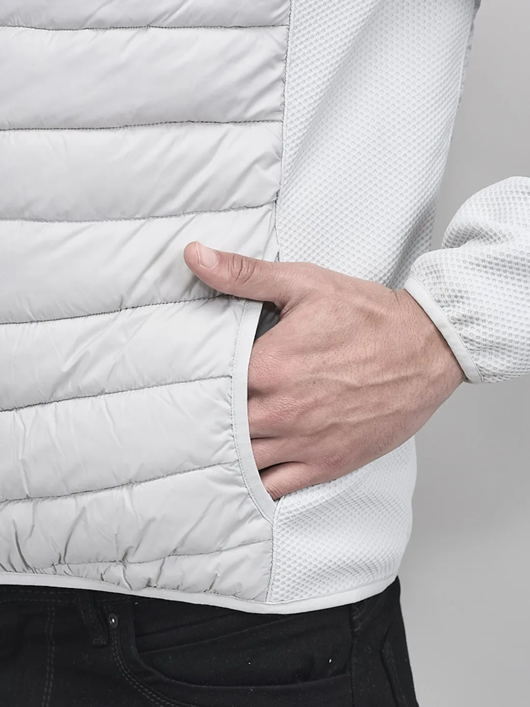Nylon Men Grey Front Open Jacket - Thumbnail 5