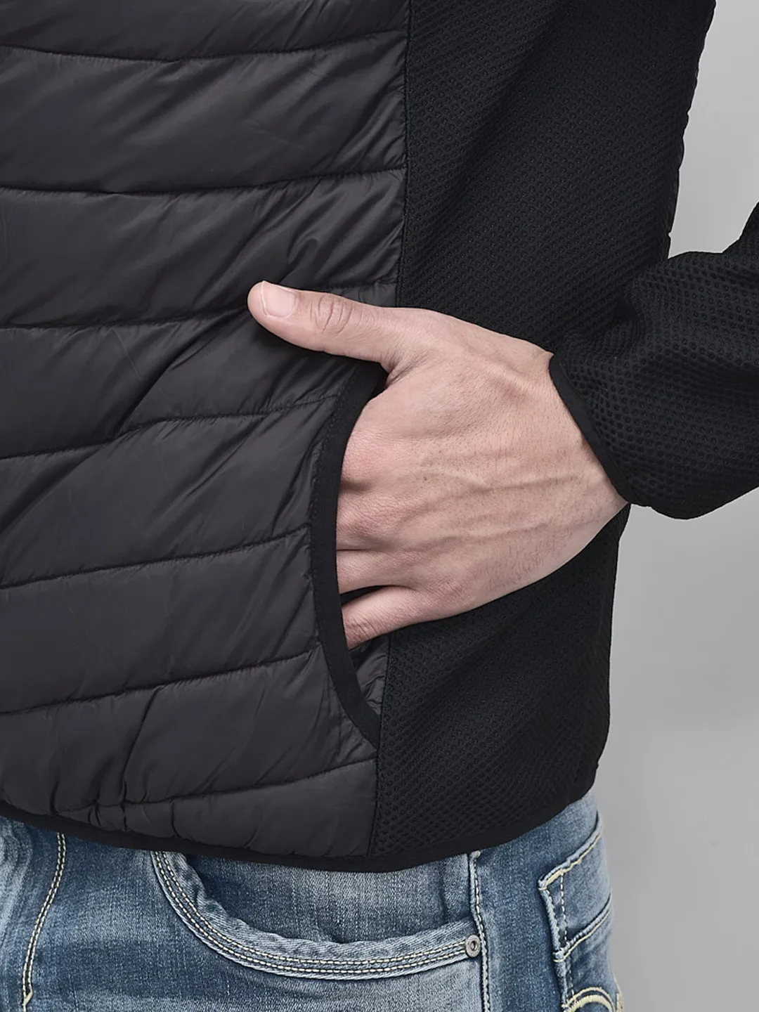 Nylon Men  Black Front Open Jacket - Thumbnail 5