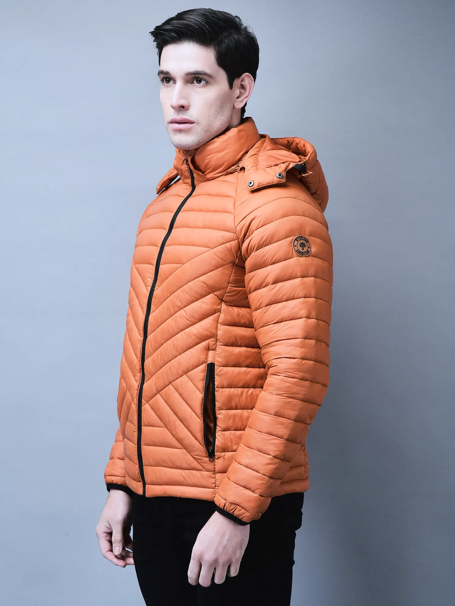 Burnt Orange jacket for men with hood - Thumbnail 2
