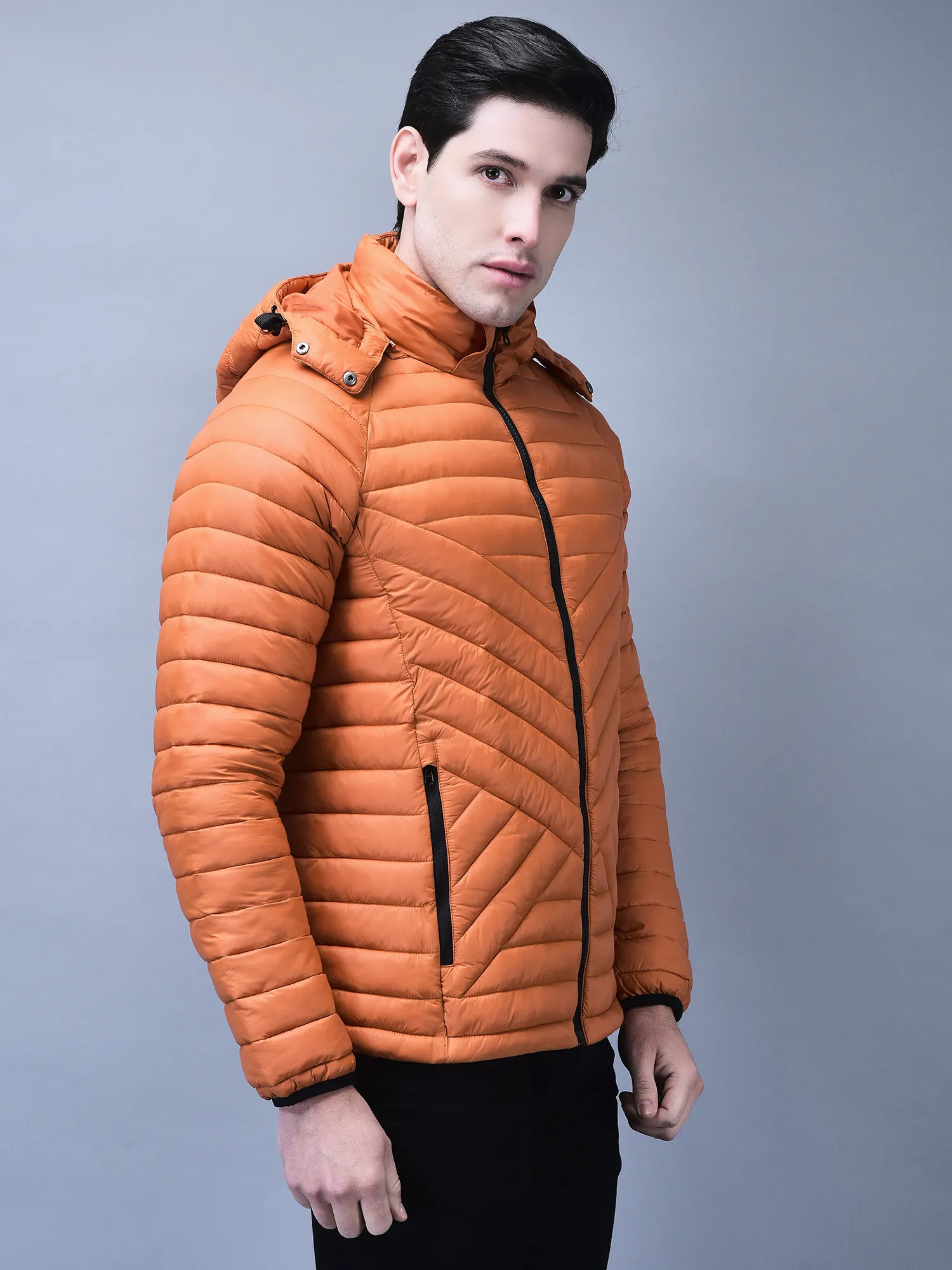 Burnt Orange jacket for men with hood - Thumbnail 3