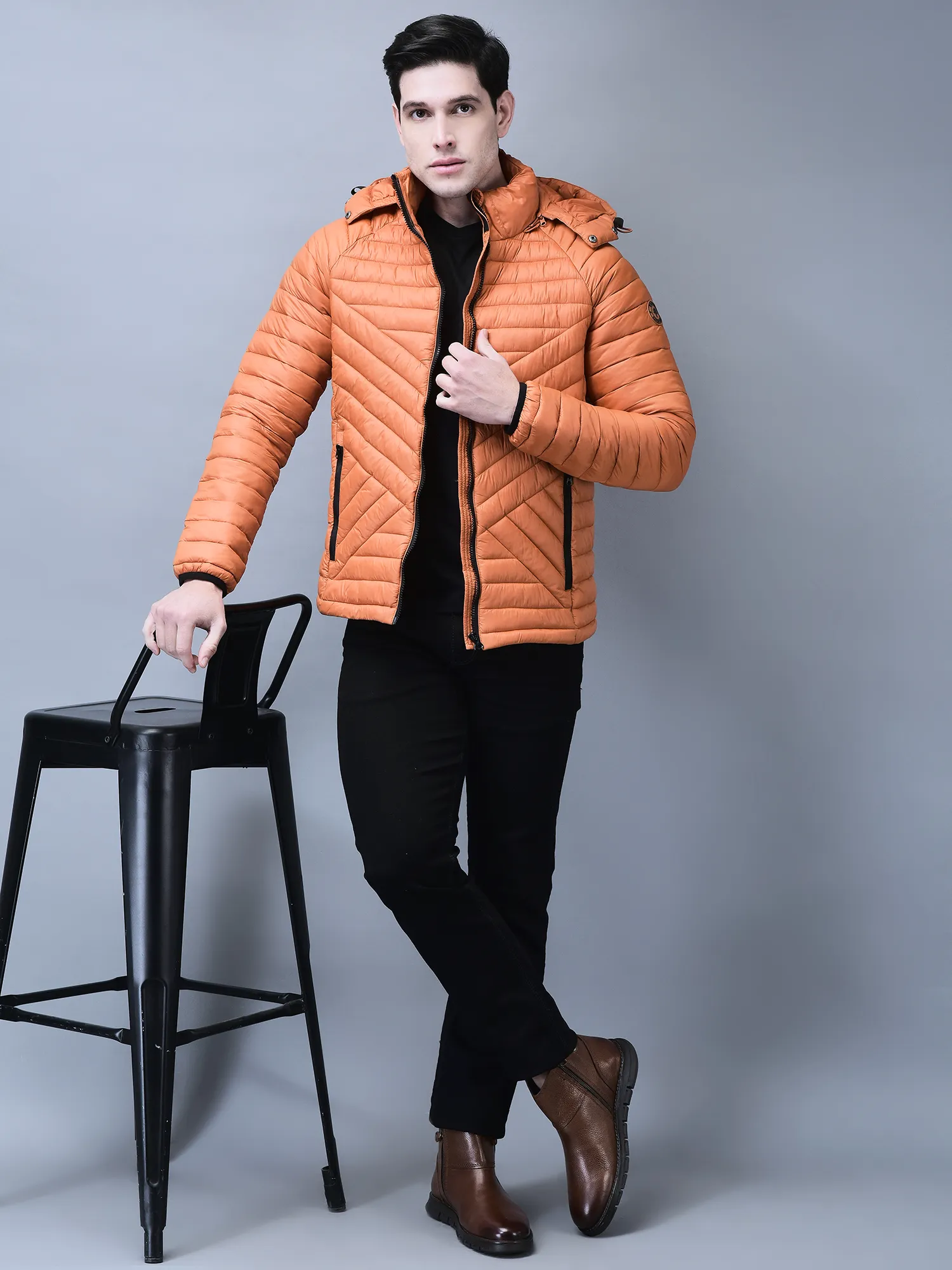 Burnt Orange jacket for men with hood - Thumbnail 8