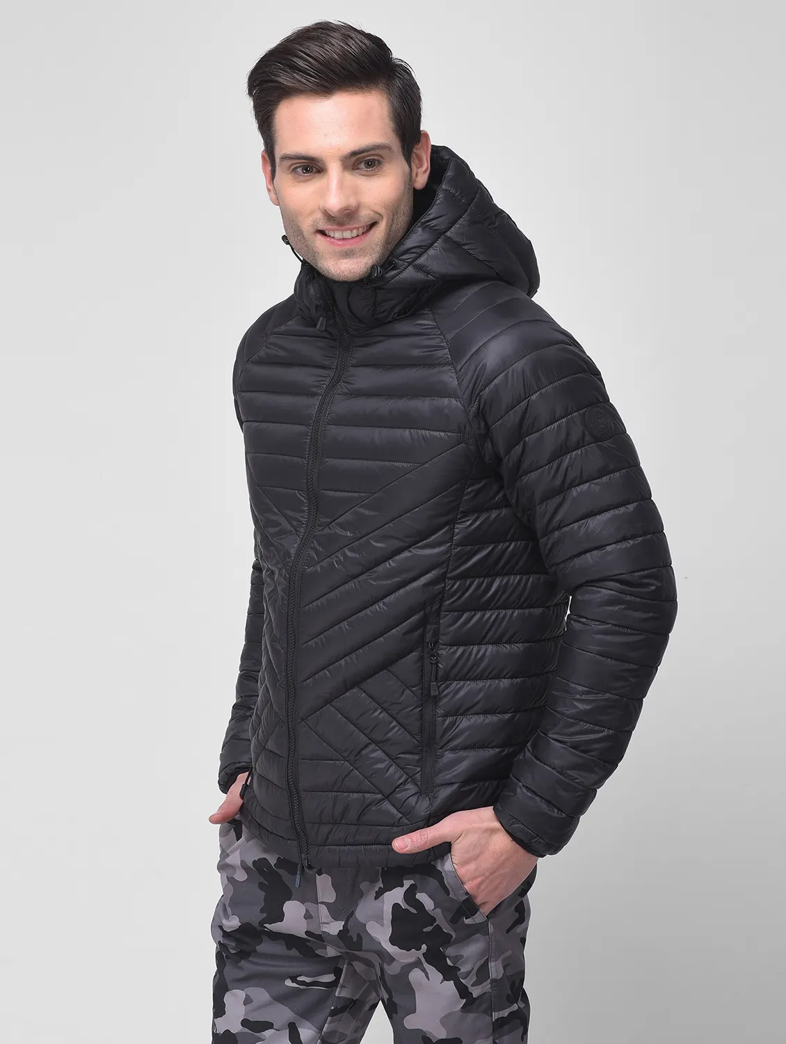Black jacket for men with hood - Thumbnail 2