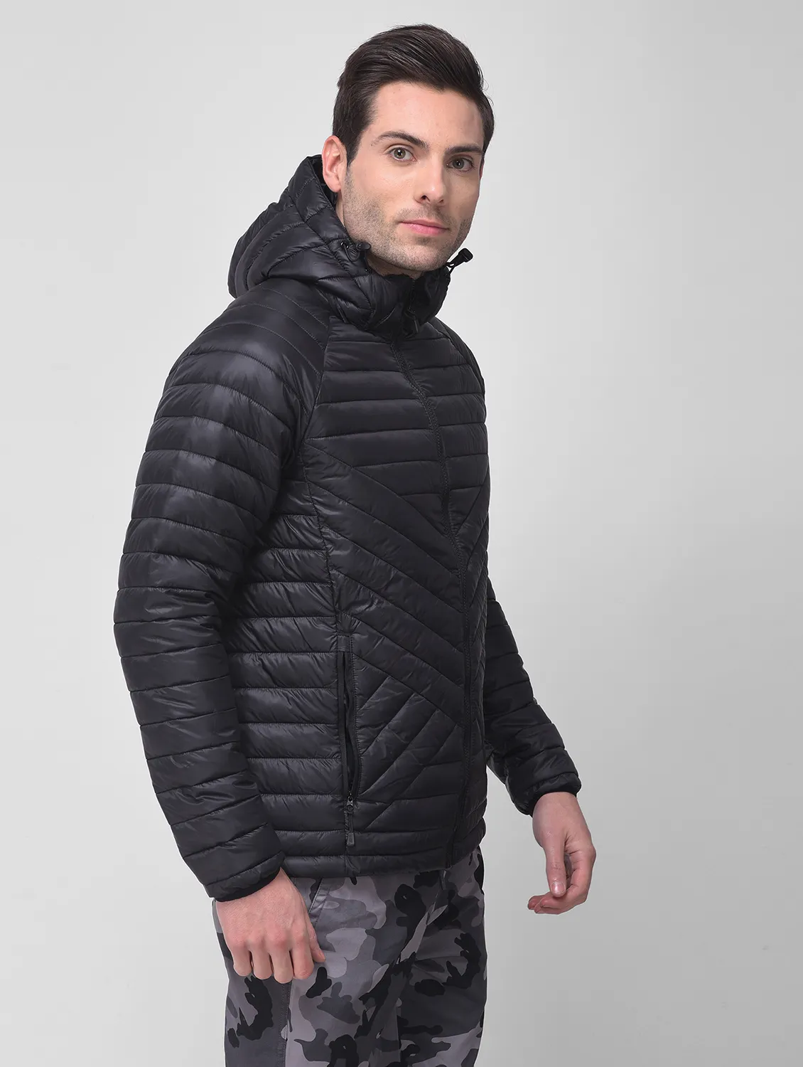 Black jacket for men with hood - Thumbnail 3