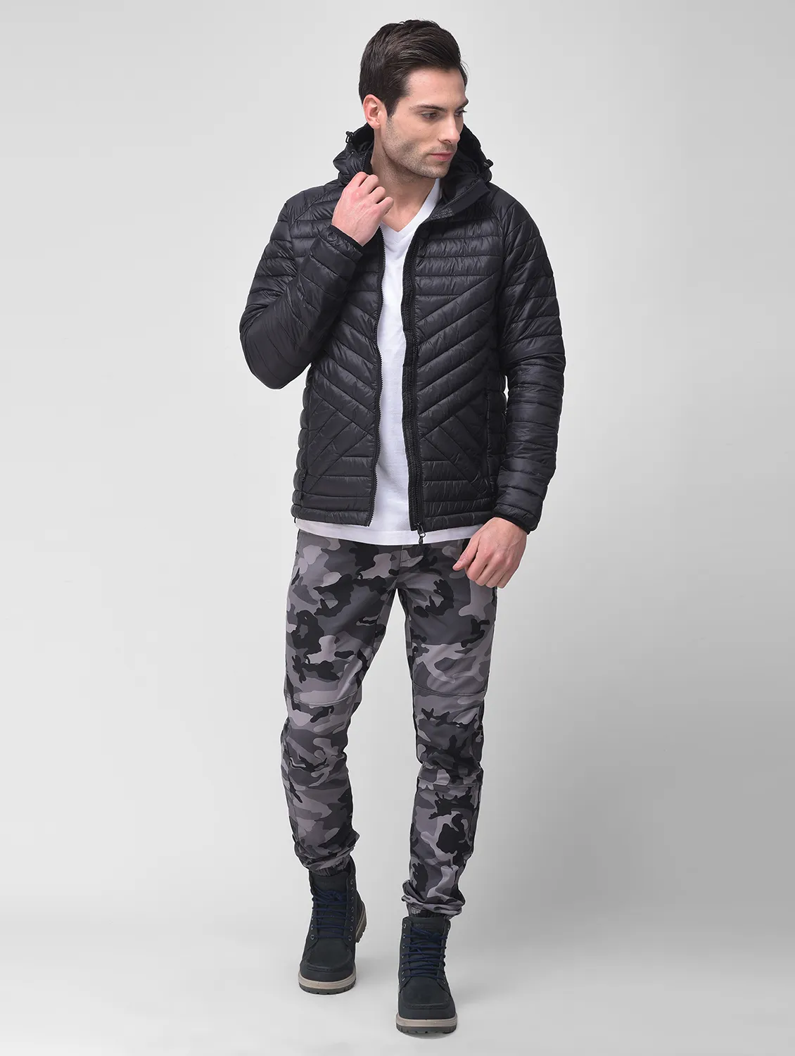 Black jacket for men with hood - Thumbnail 7