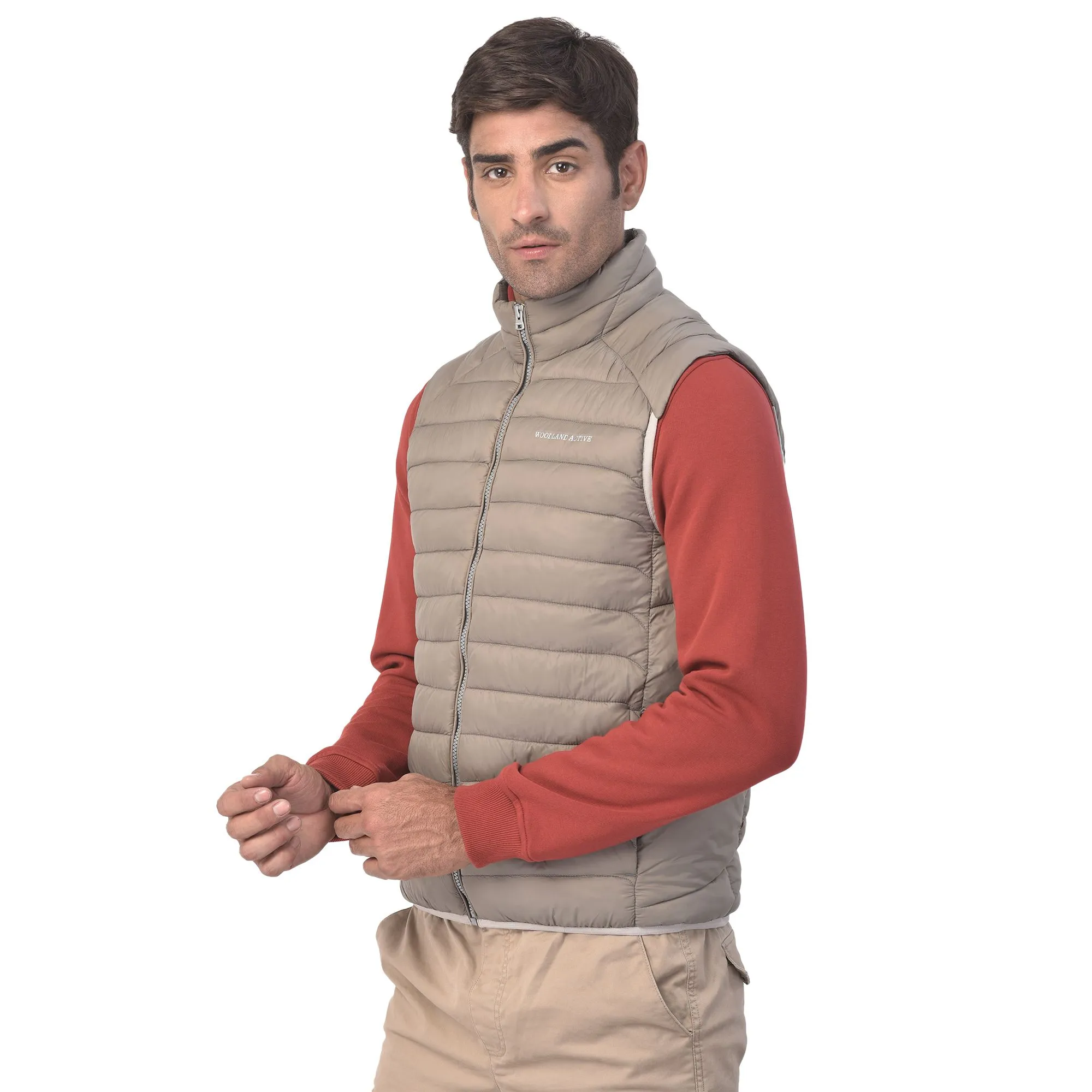 Sage green/Major brown sleeveless jacket - Thumbnail 3