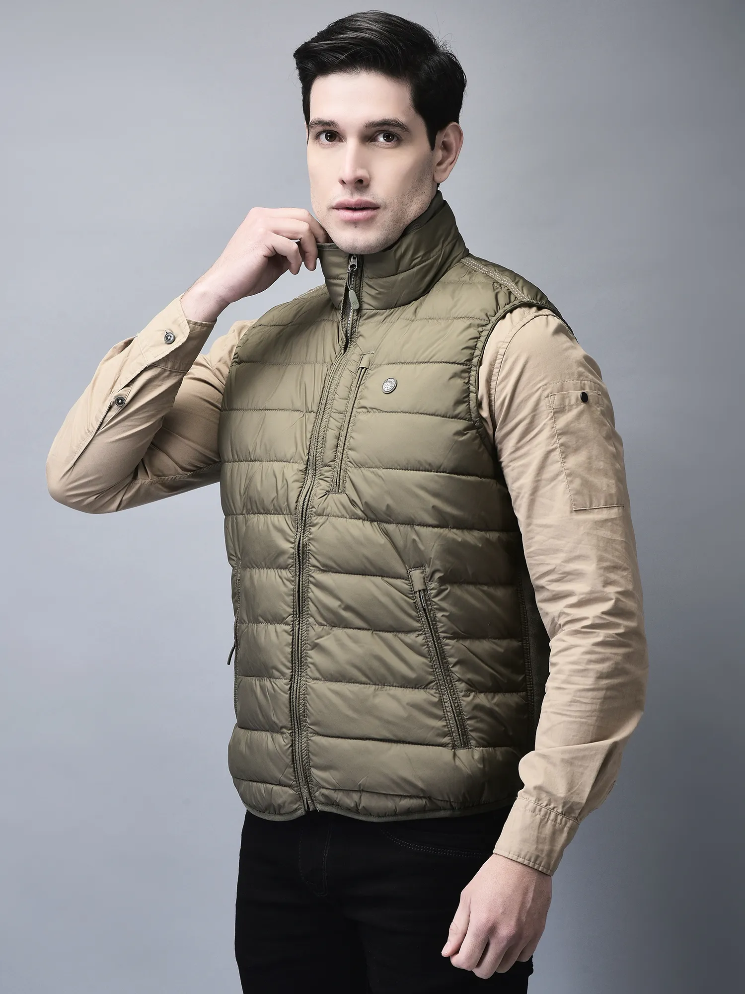 Olive sleeveless jacket for men  - Thumbnail 2