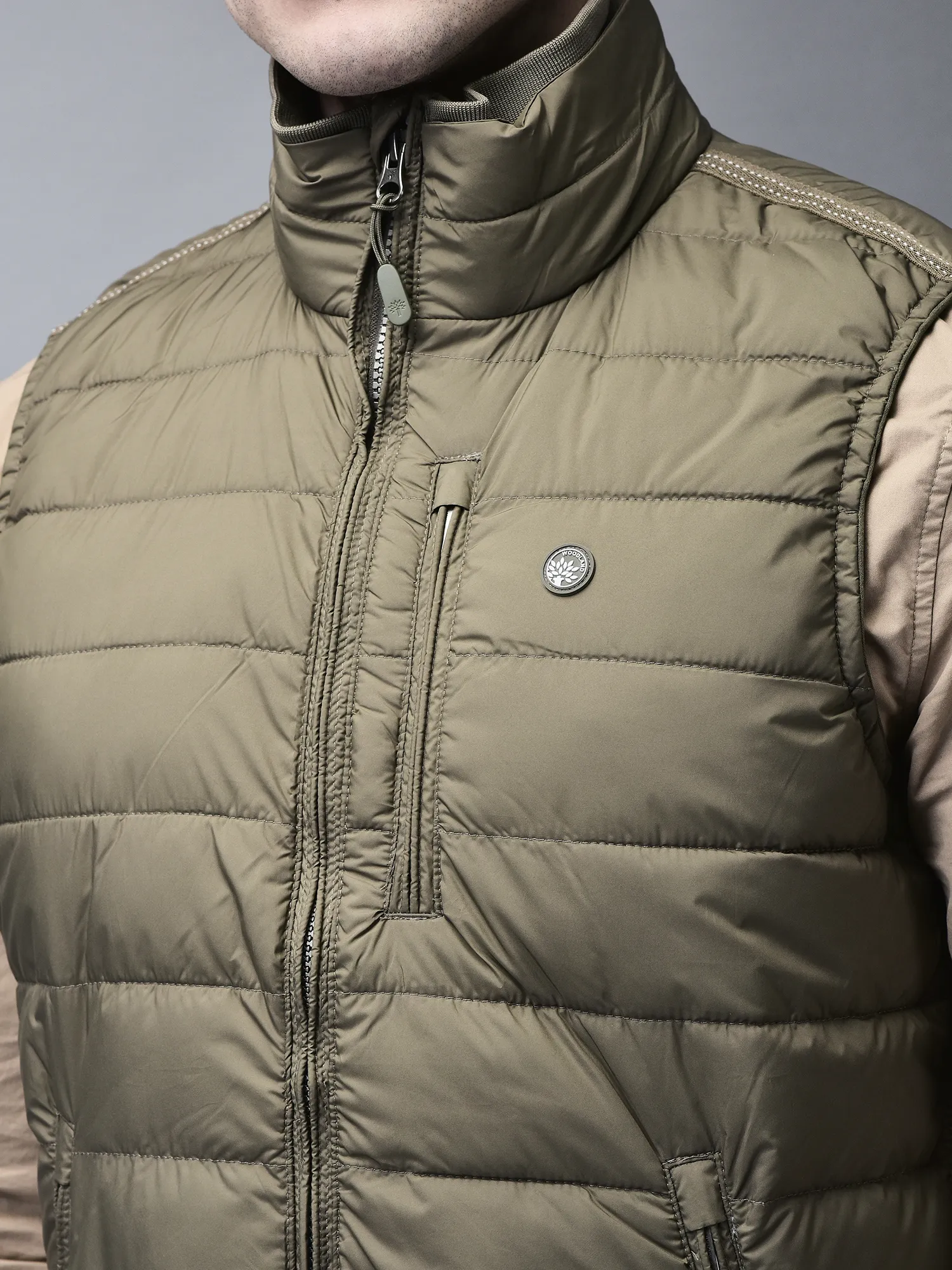 Olive sleeveless jacket for men  - Thumbnail 4