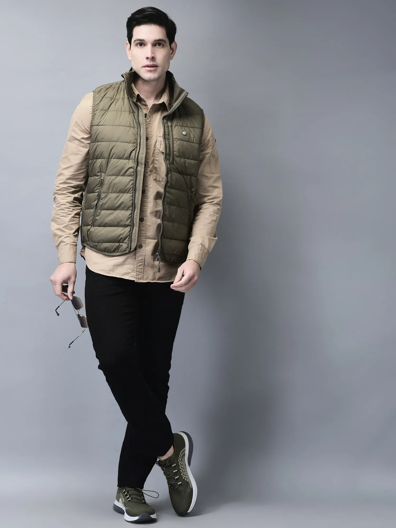 Olive sleeveless jacket for men  - Thumbnail 7