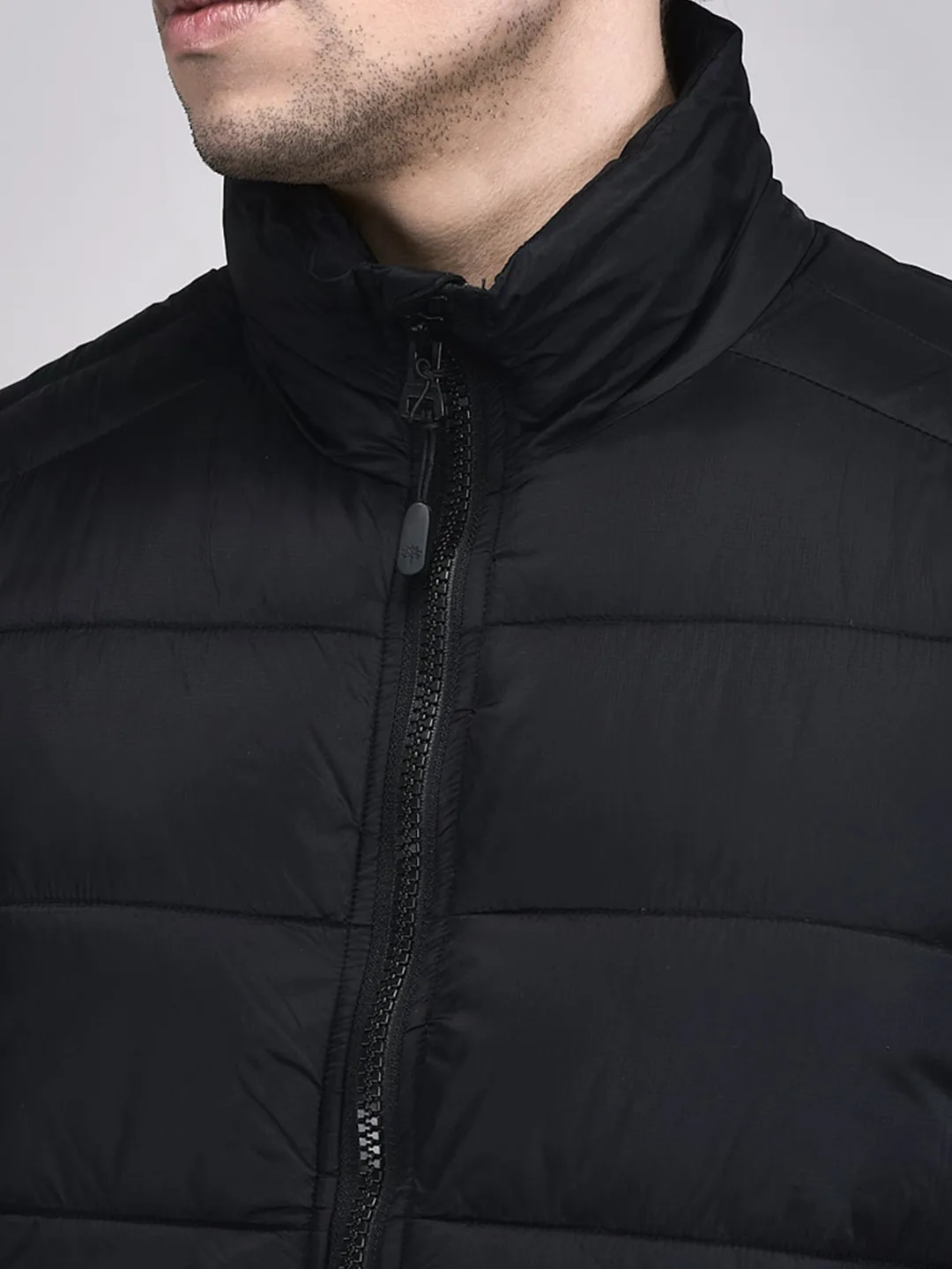 Men Quilted High-Neck Nylon Black Jacket - Thumbnail 4