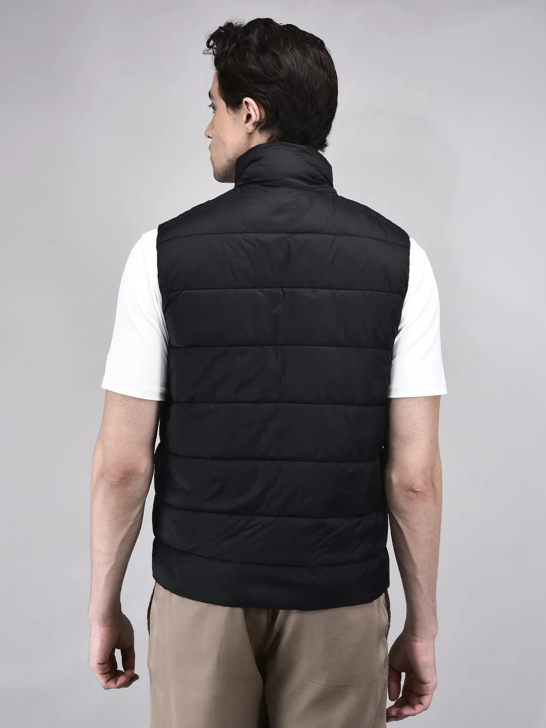 Men Quilted High-Neck Nylon Black Jacket - Thumbnail 6
