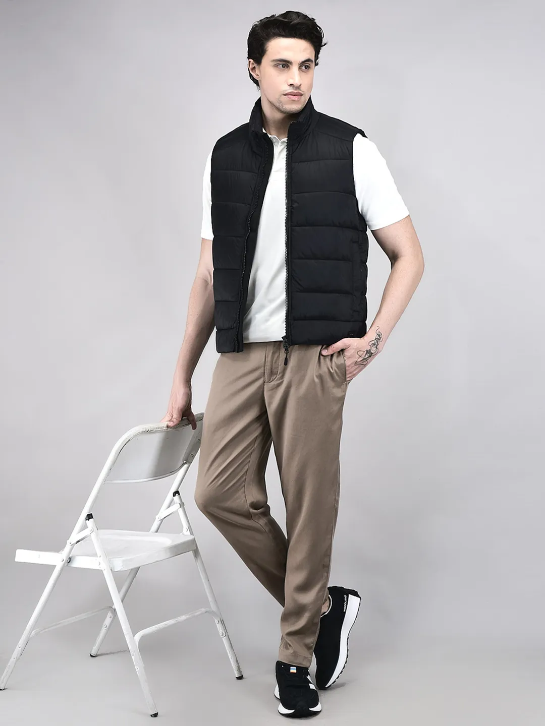 Men Quilted High-Neck Nylon Black Jacket - Thumbnail 7