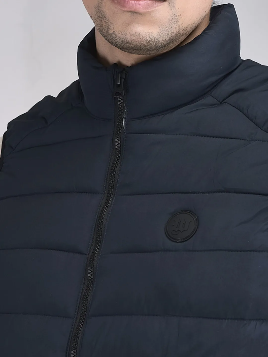 Woods Men Quilted High-Neck Dnavy Polyester Jacket - Thumbnail 4
