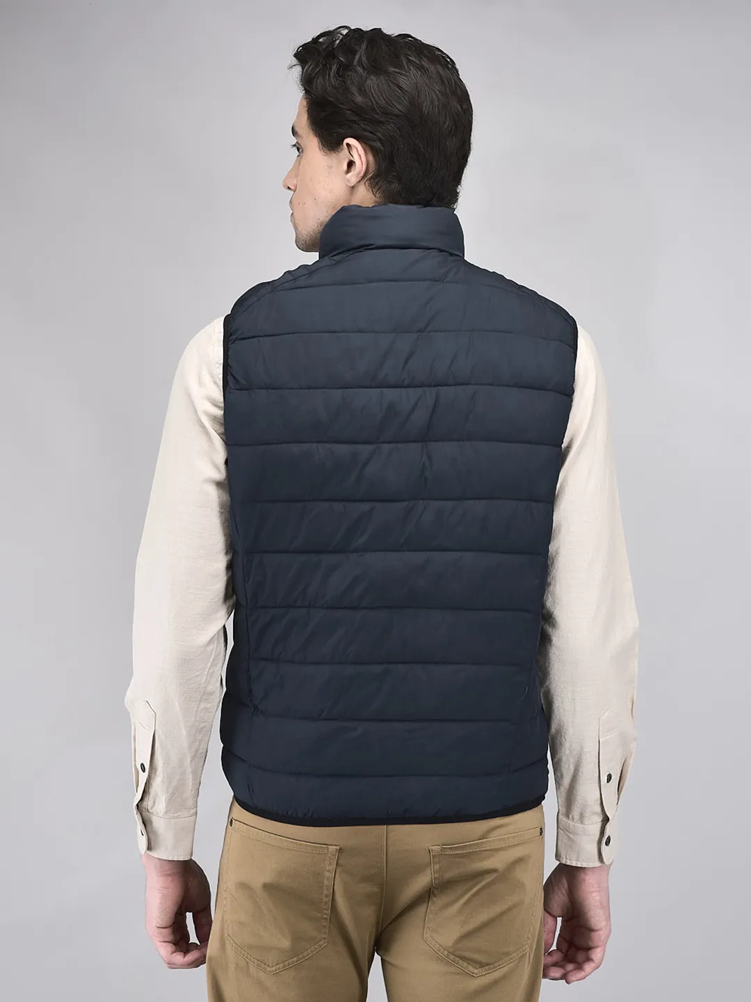 Woods Men Quilted High-Neck Dnavy Polyester Jacket - Thumbnail 6