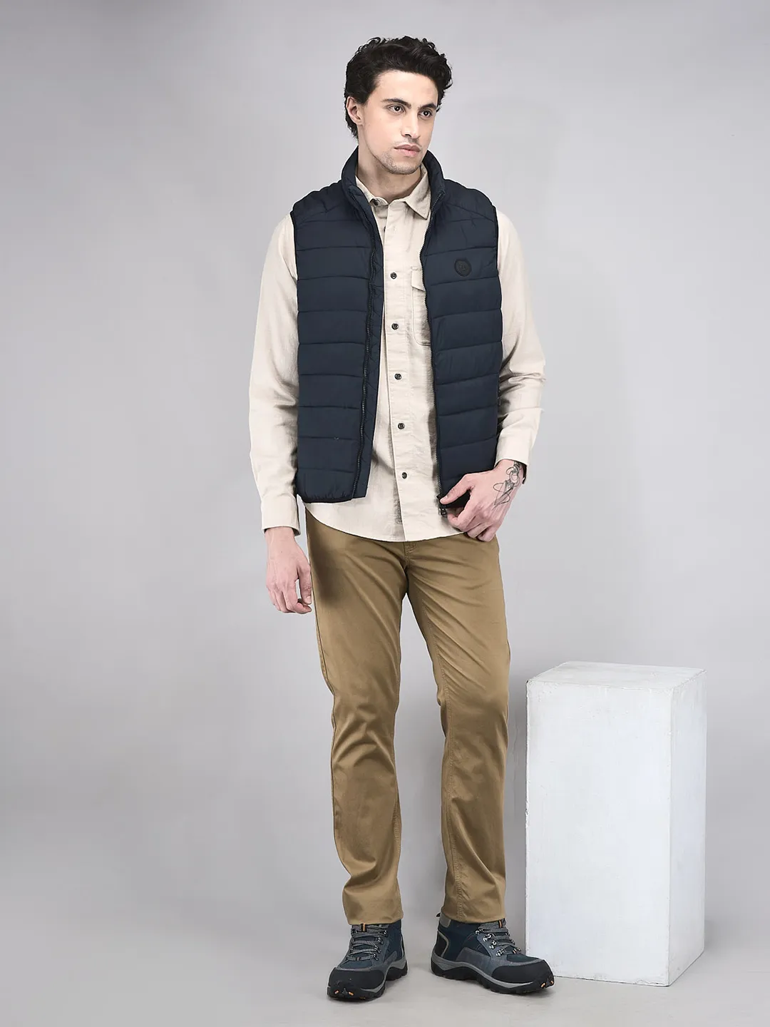 Woods Men Quilted High-Neck Dnavy Polyester Jacket - Thumbnail 7