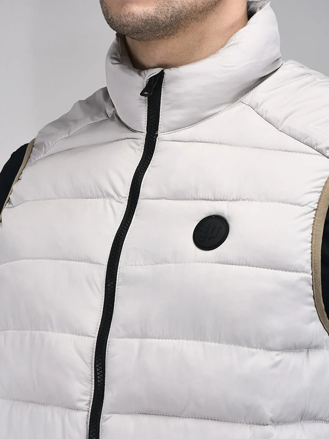 Woods Men Quilted High-Neck Silver Grey Polyester Jacket - Thumbnail 4