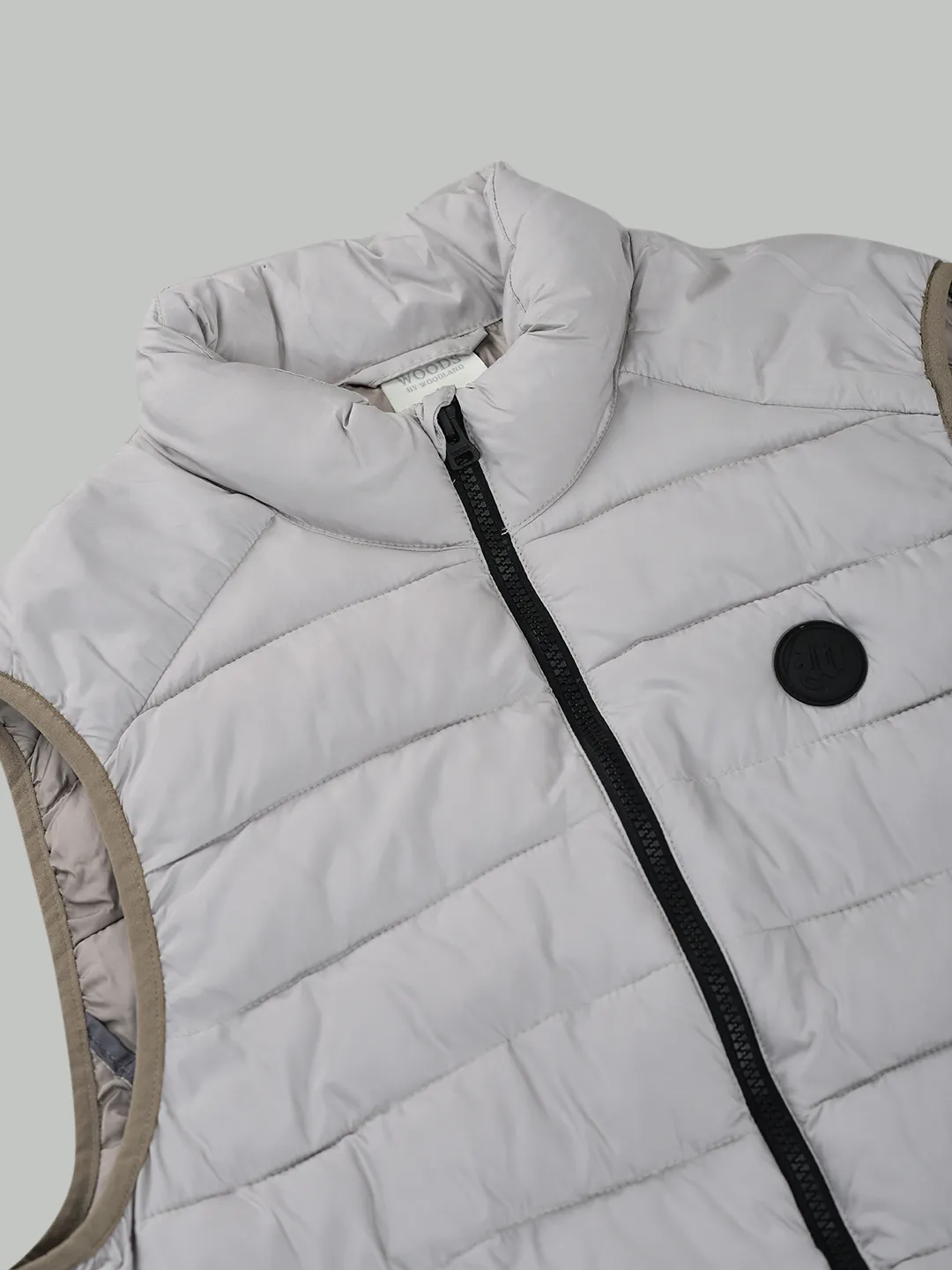 Woods Men Quilted High-Neck Silver Grey Polyester Jacket - Thumbnail 5