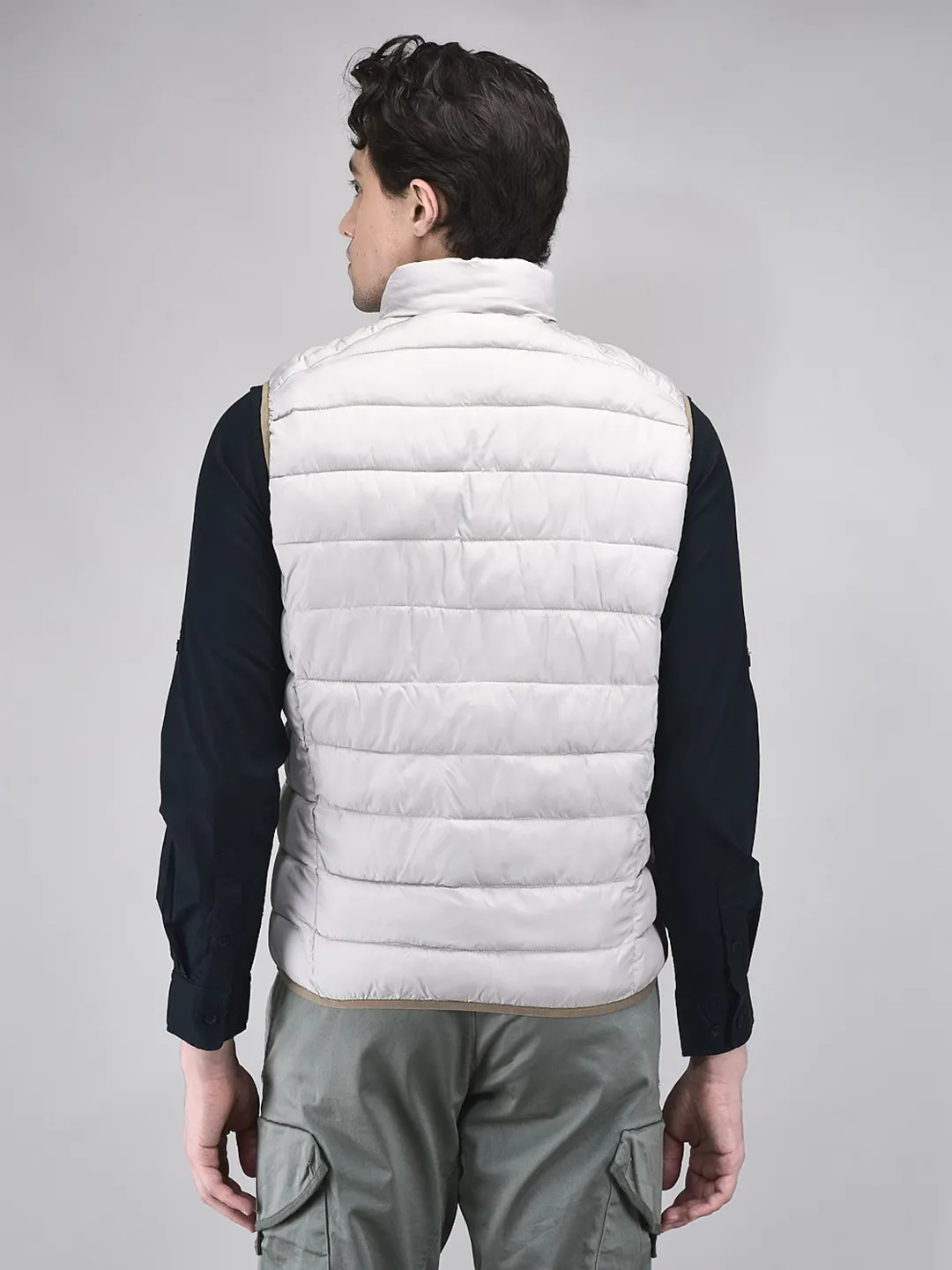 Woods Men Quilted High-Neck Silver Grey Polyester Jacket - Thumbnail 6