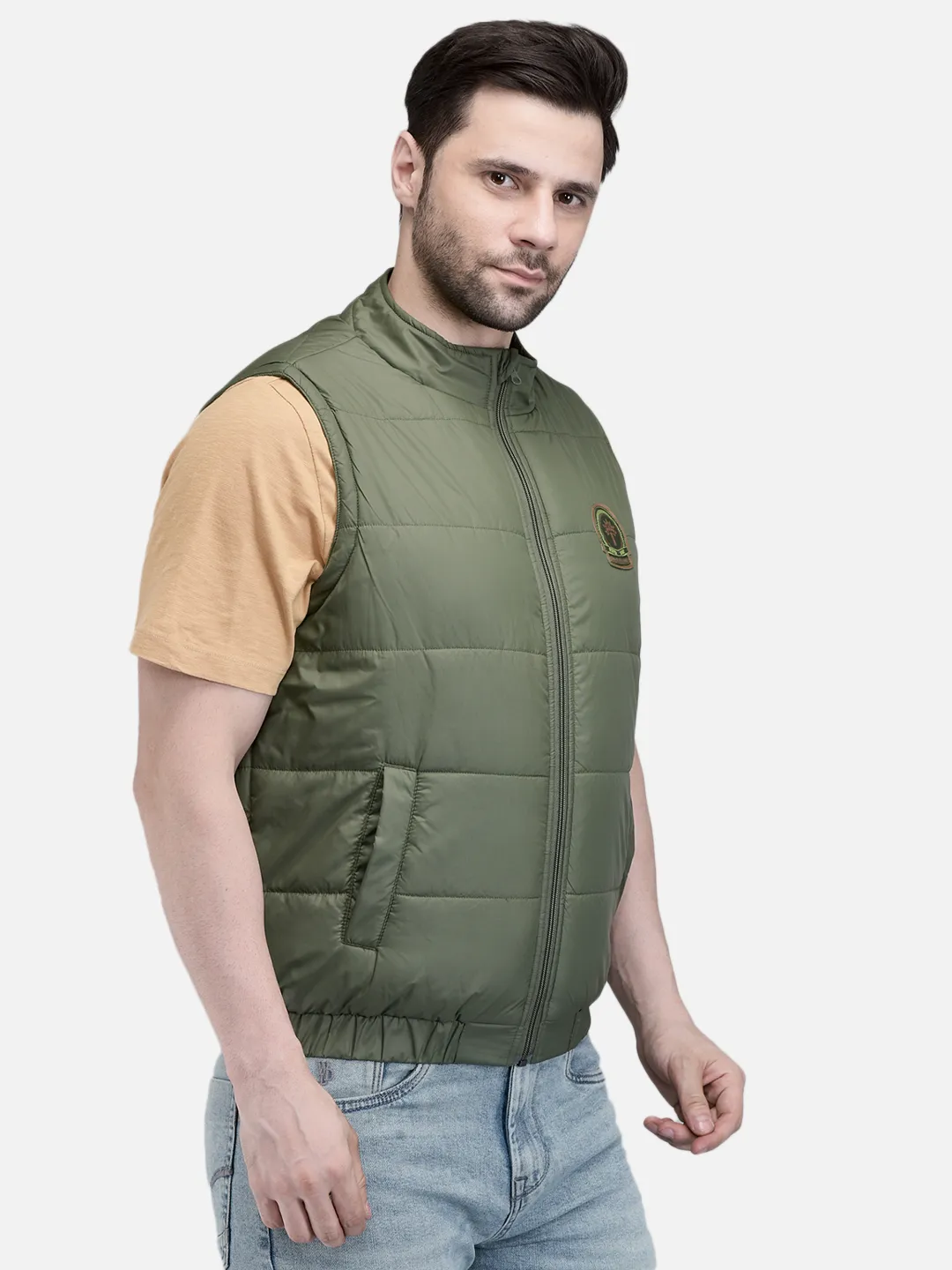 Men Olive Lightweight Sleeveless Outdoor Jacket 3