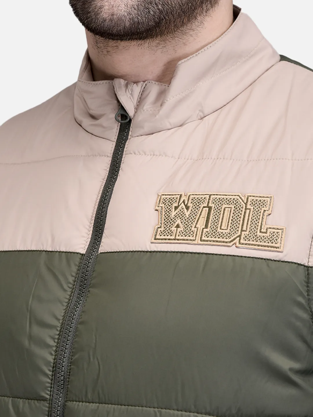 Men Olive/Beige Quilted Sleeveless Puffer Jacket
 4