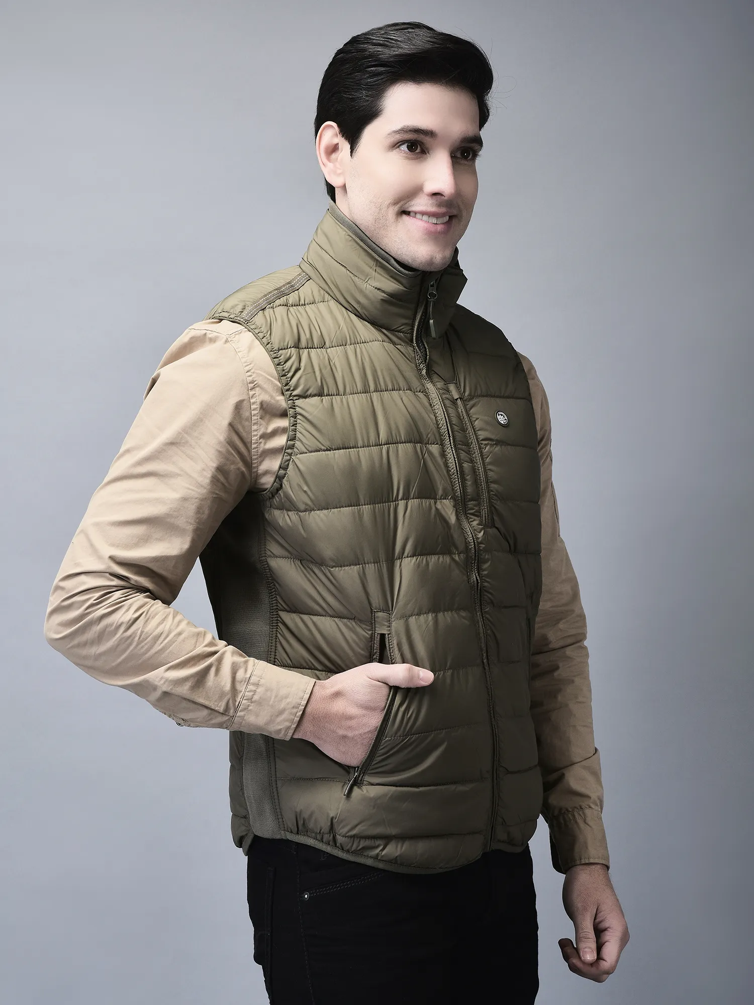 Olive sleeveless jacket for men  - Thumbnail 3