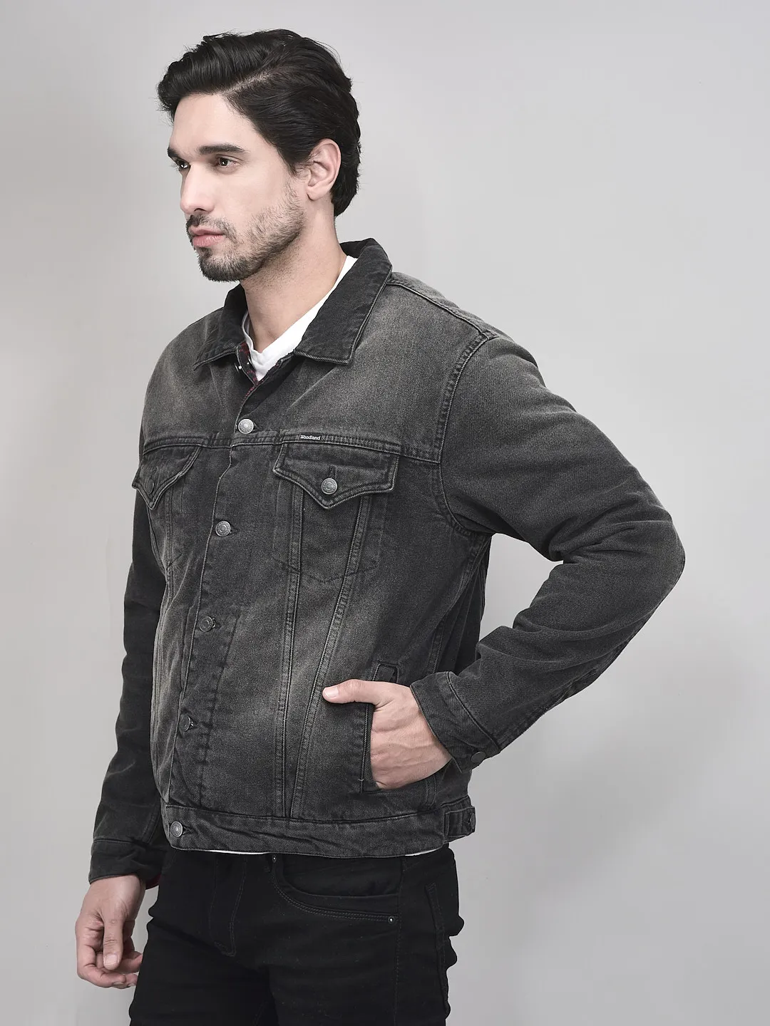 Charcol Reversible Denim Jacket for Men - Thumbnail 3