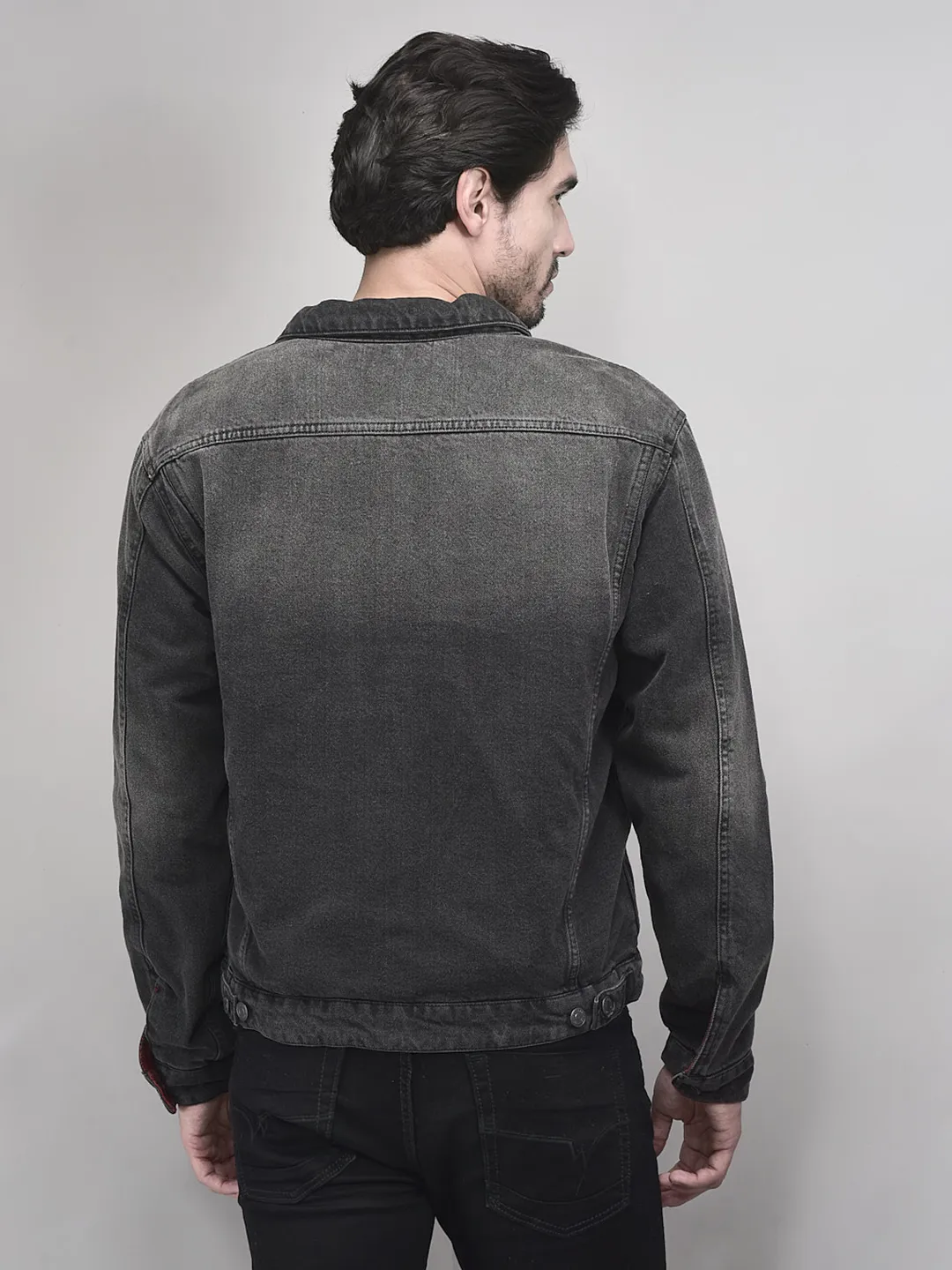 Charcol Reversible Denim Jacket for Men - Thumbnail 8