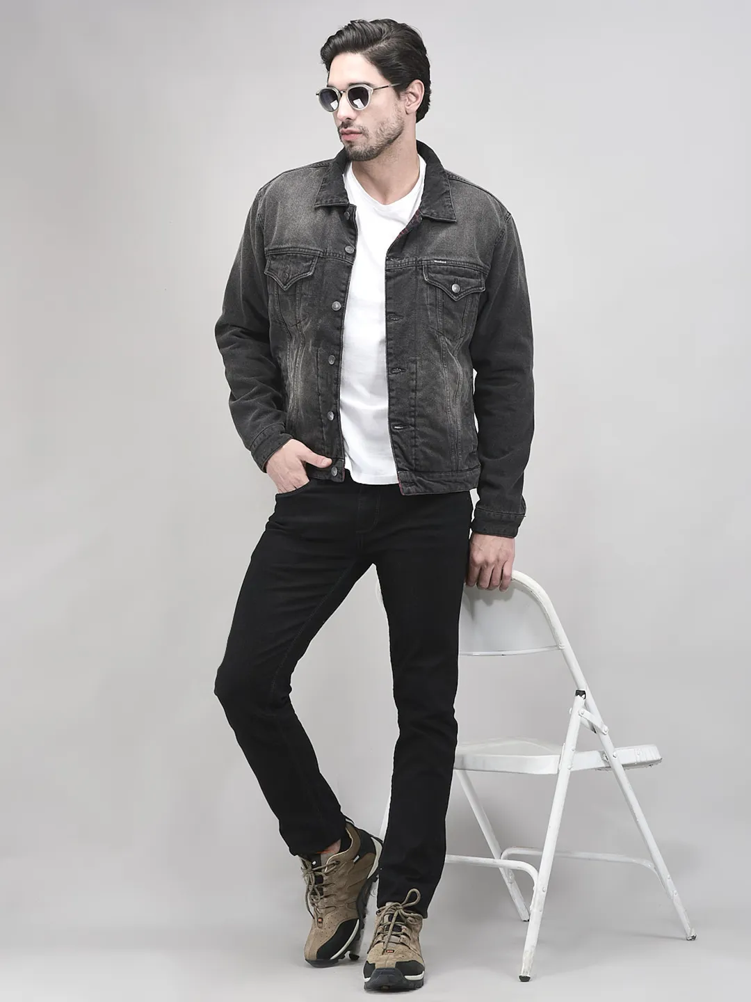 Charcol Reversible Denim Jacket for Men - Thumbnail 9