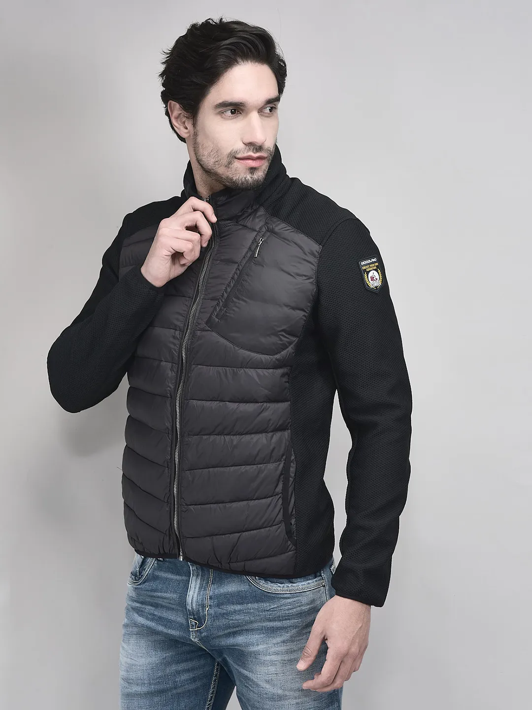 Nylon Men  Black Front Open Jacket - Thumbnail 3