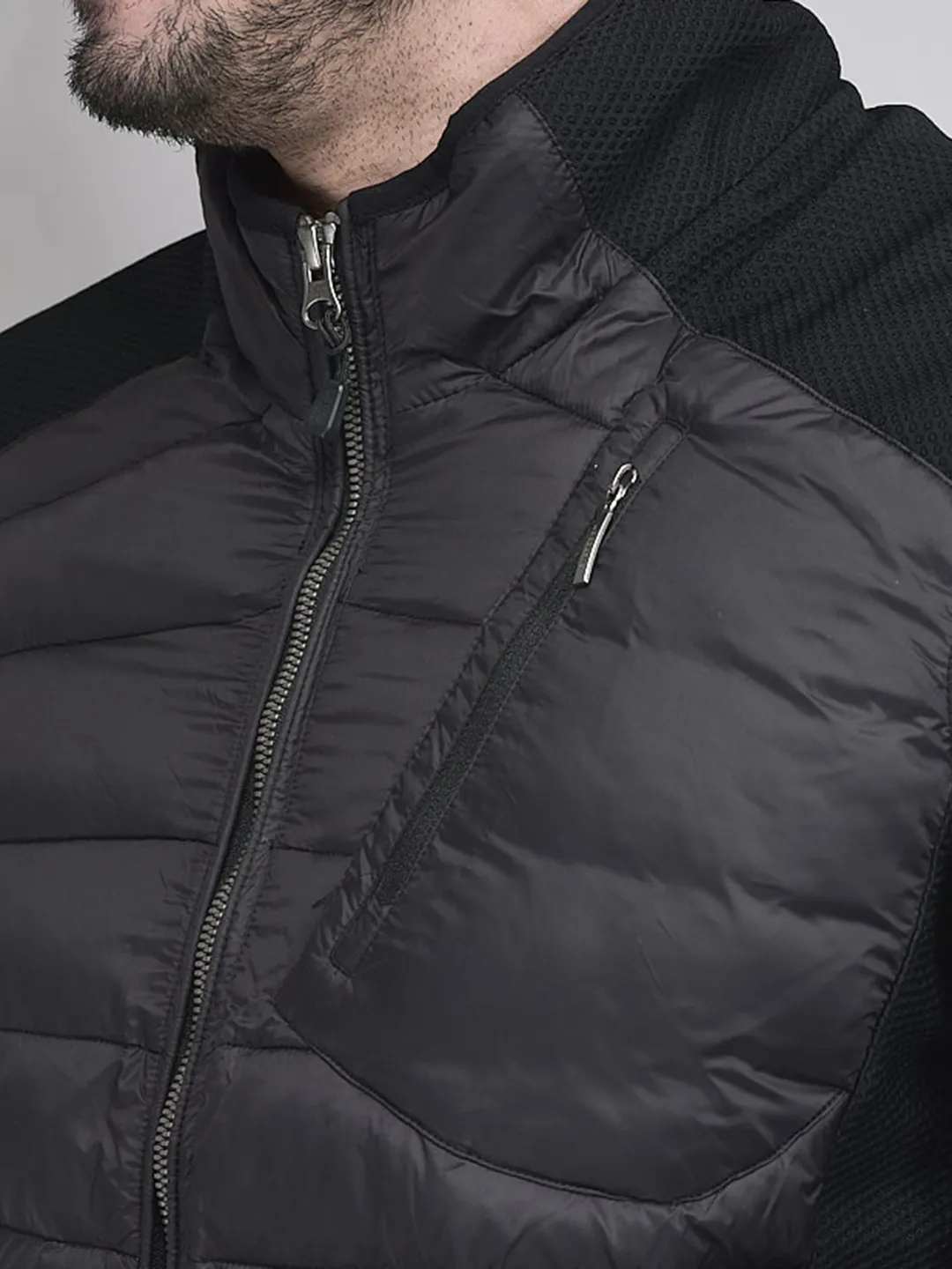 Nylon Men  Black Front Open Jacket - Thumbnail 4