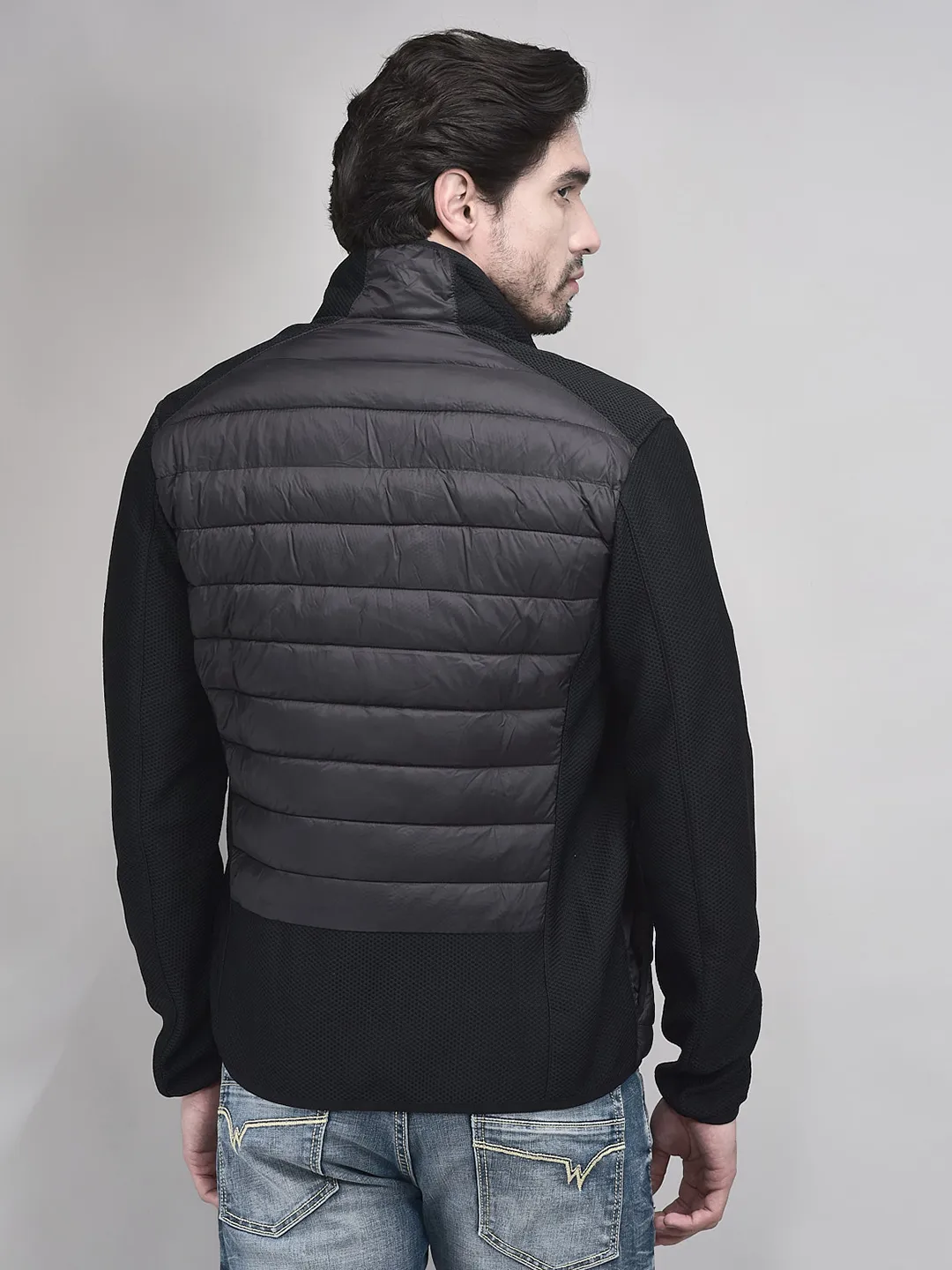 Nylon Men  Black Front Open Jacket - Thumbnail 8