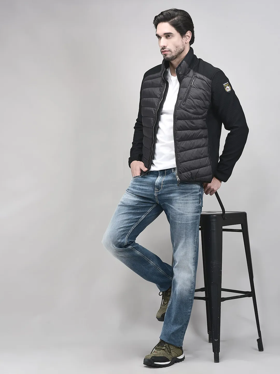 Nylon Men  Black Front Open Jacket - Thumbnail 9