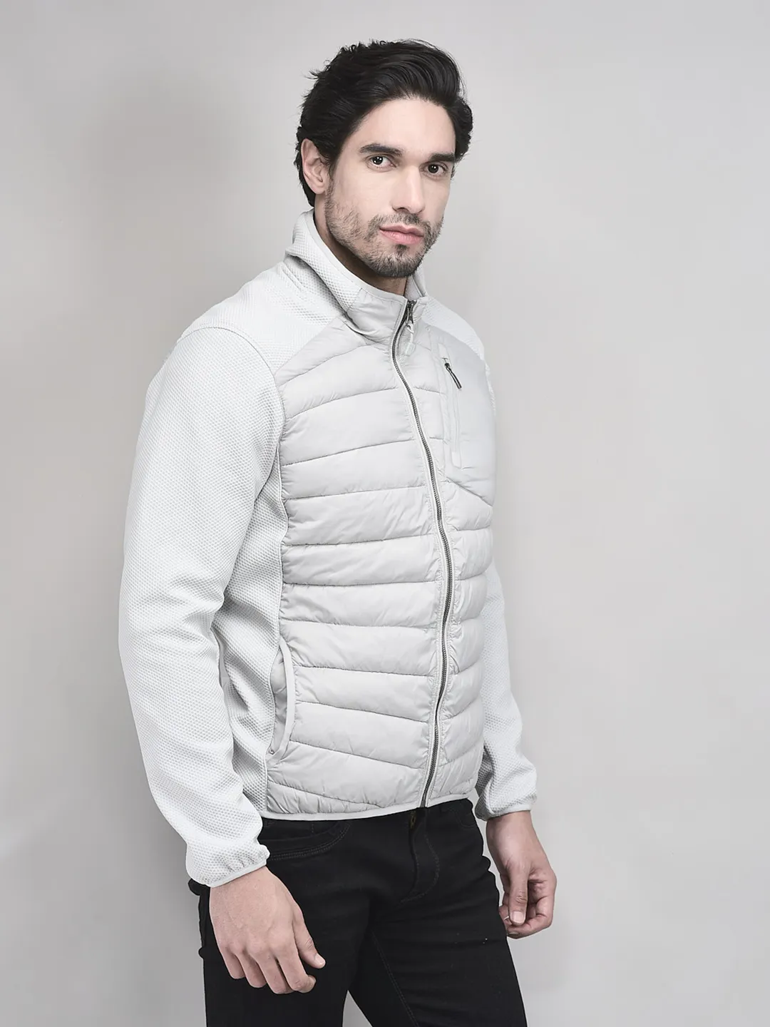 Nylon Men Grey Front Open Jacket - Thumbnail 2