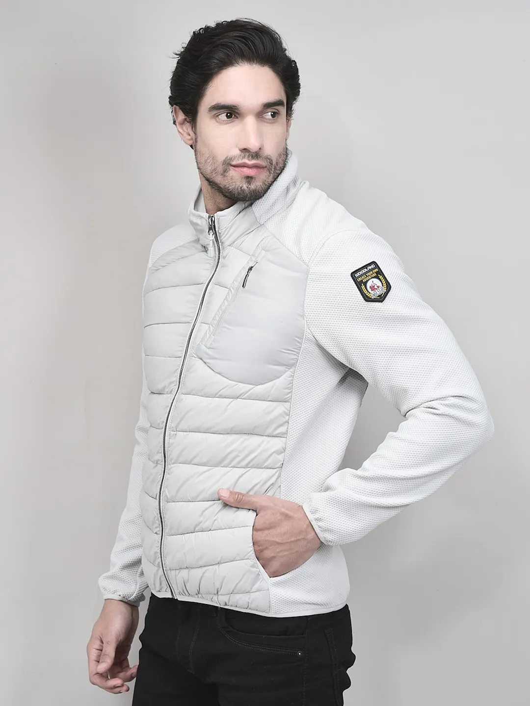 Nylon Men Grey Front Open Jacket - Thumbnail 3