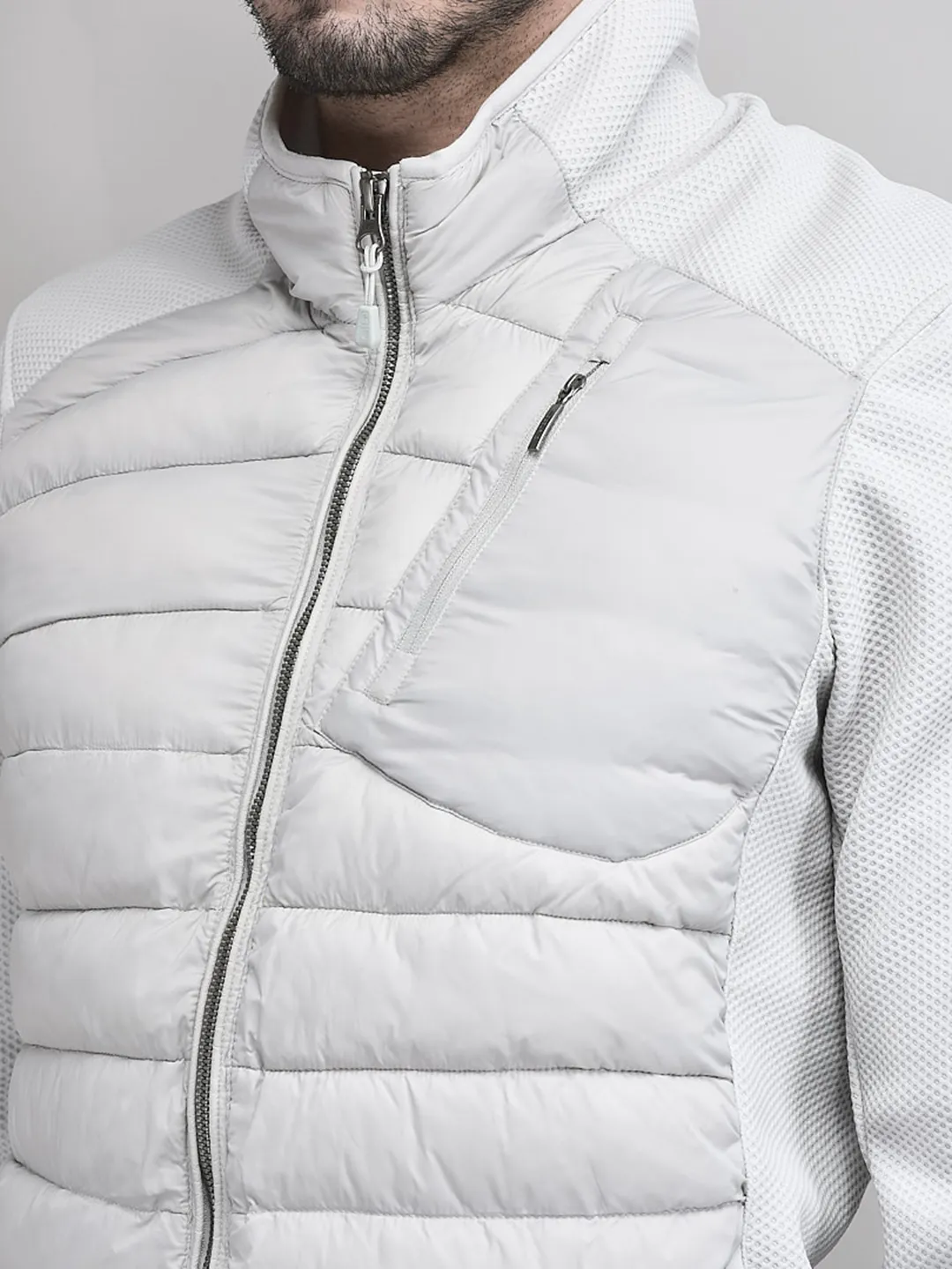 Nylon Men Grey Front Open Jacket - Thumbnail 4