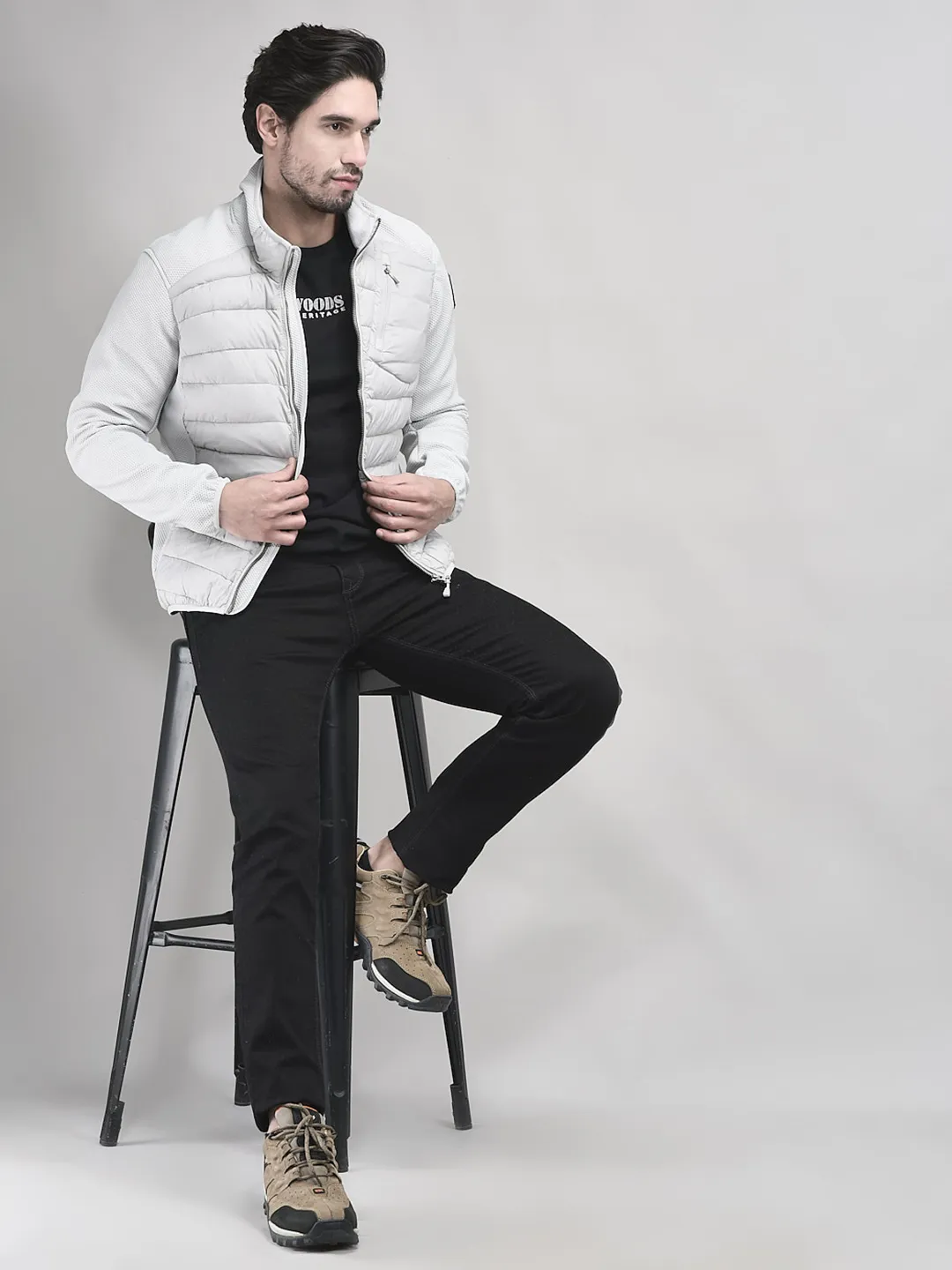 Nylon Men Grey Front Open Jacket - Thumbnail 9