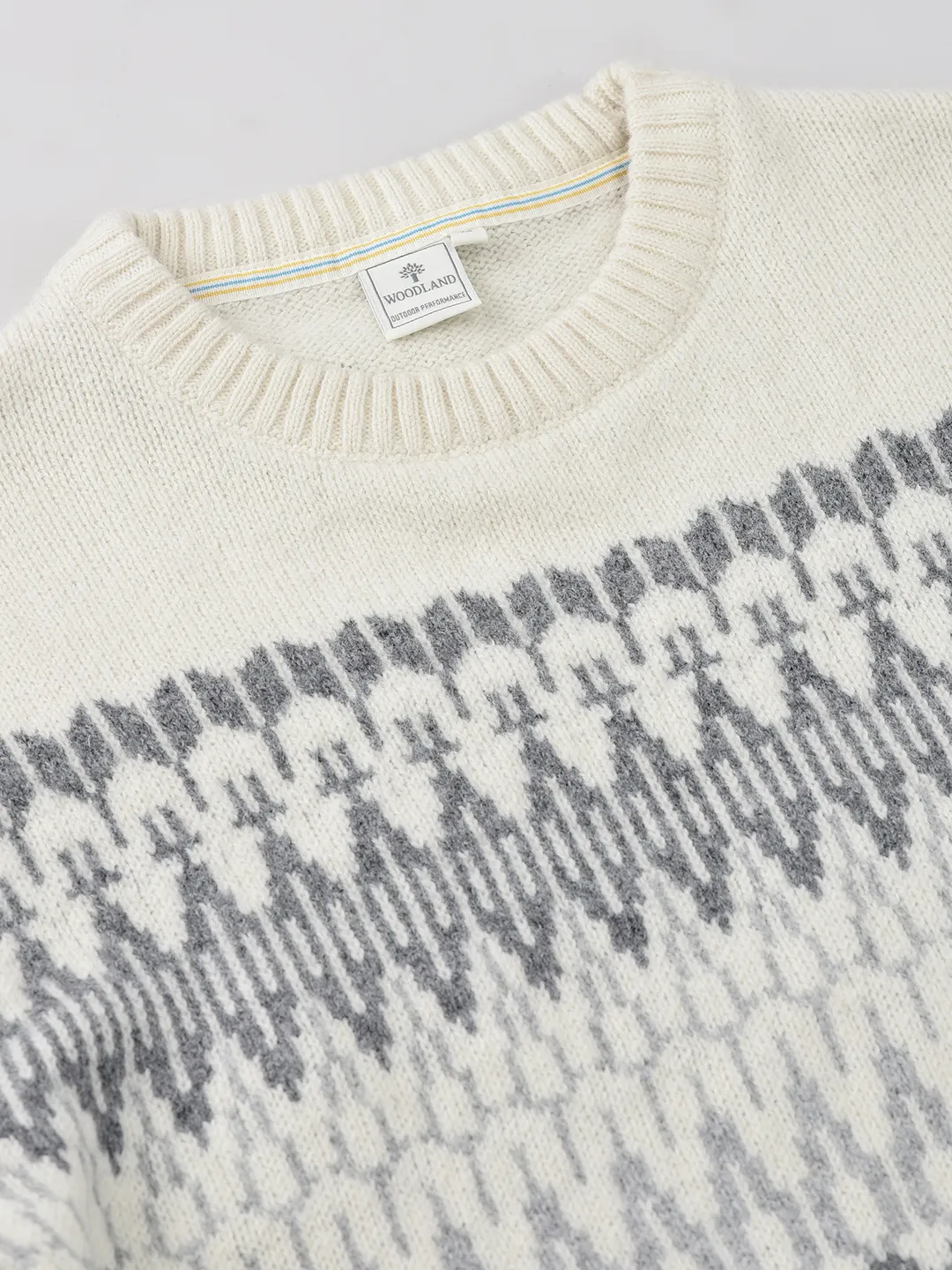 Grey Multicolor Woolen Jacquard Pullover - Thumbnail 5
