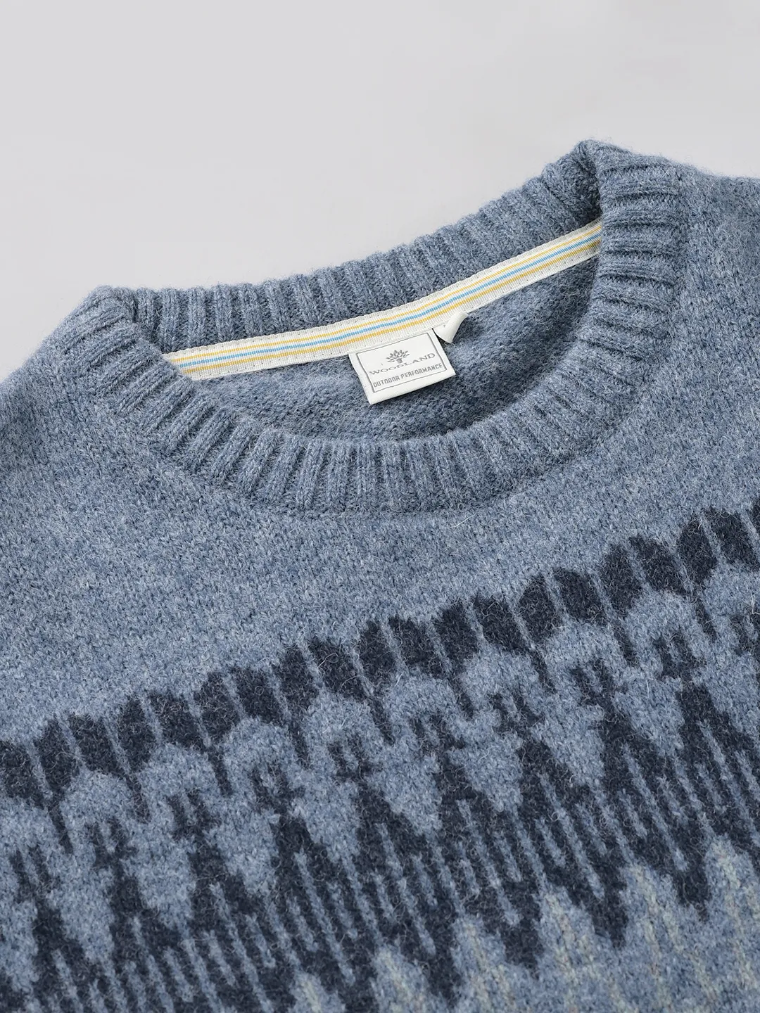 Navy Multicolor Woolen Jacquard Pullover - Thumbnail 5