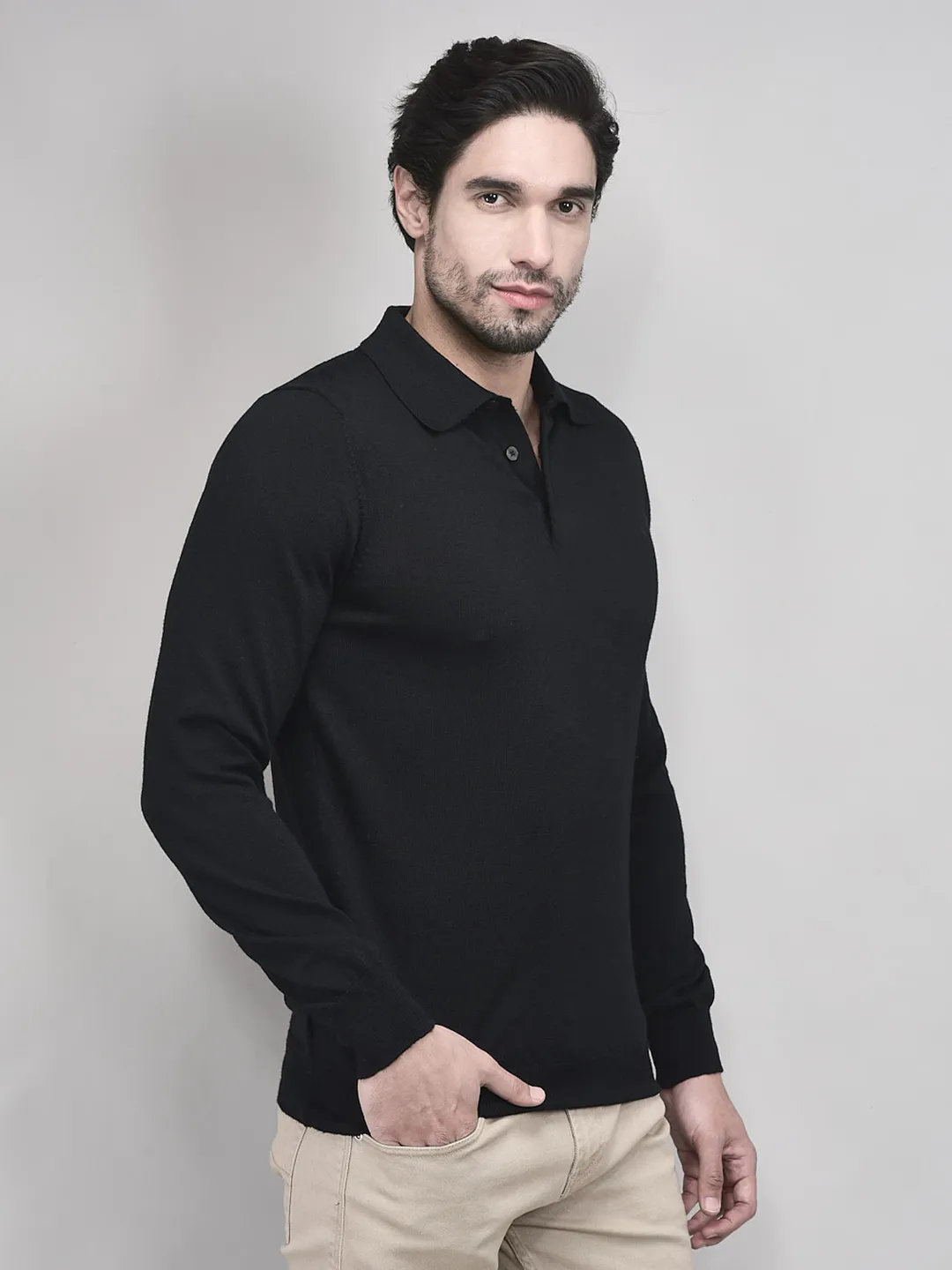 Woods Black Polo Jumper For Men - Thumbnail 2