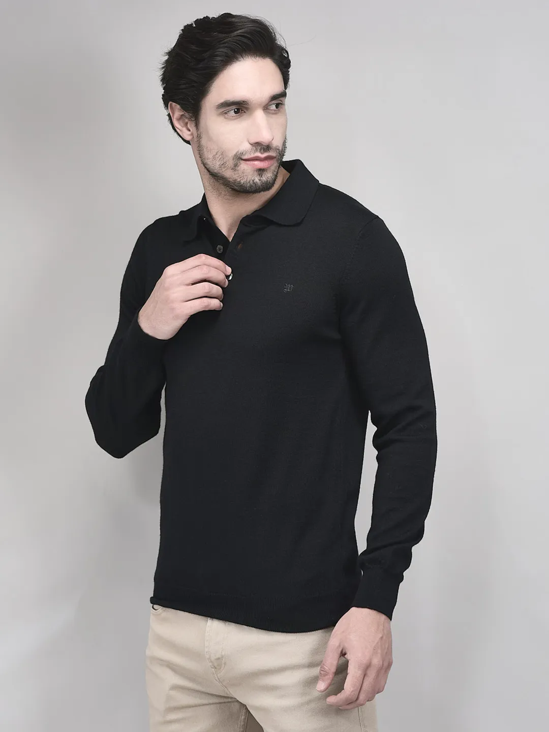 Woods Black Polo Jumper For Men - Thumbnail 3