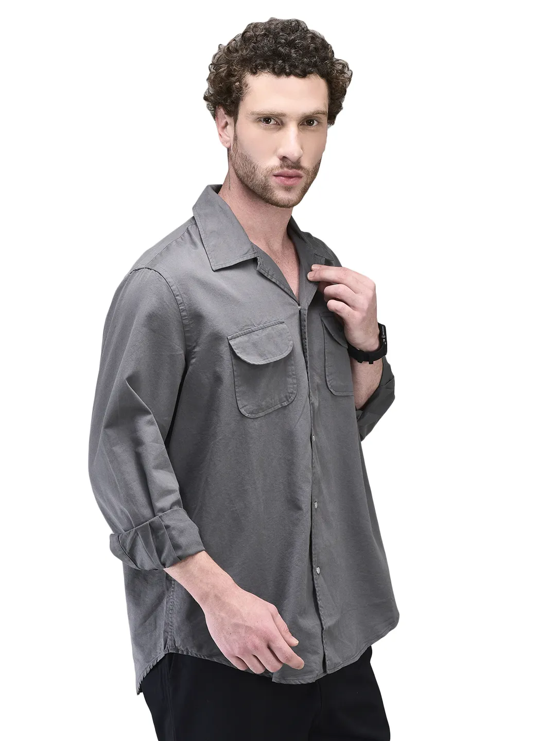 Skating Monk Charcoal Grey  Men Shirt - Thumbnail 4