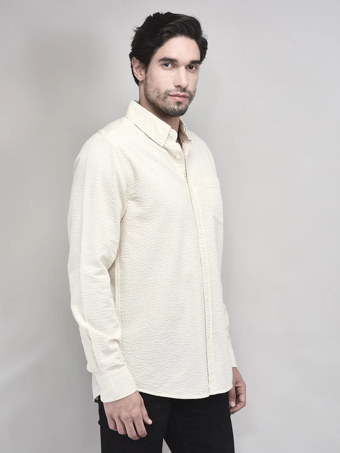 Organic Cotton Ivory Shirt For Men - Thumbnail 2