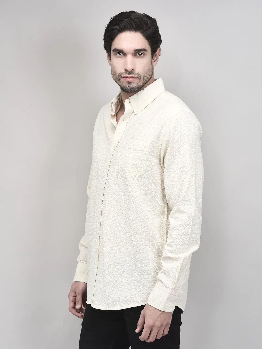 Organic Cotton Ivory Shirt For Men - Thumbnail 3