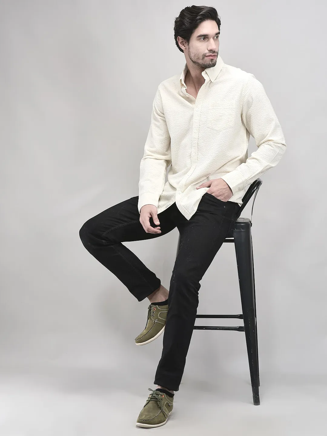 Organic Cotton Ivory Shirt For Men - Thumbnail 7