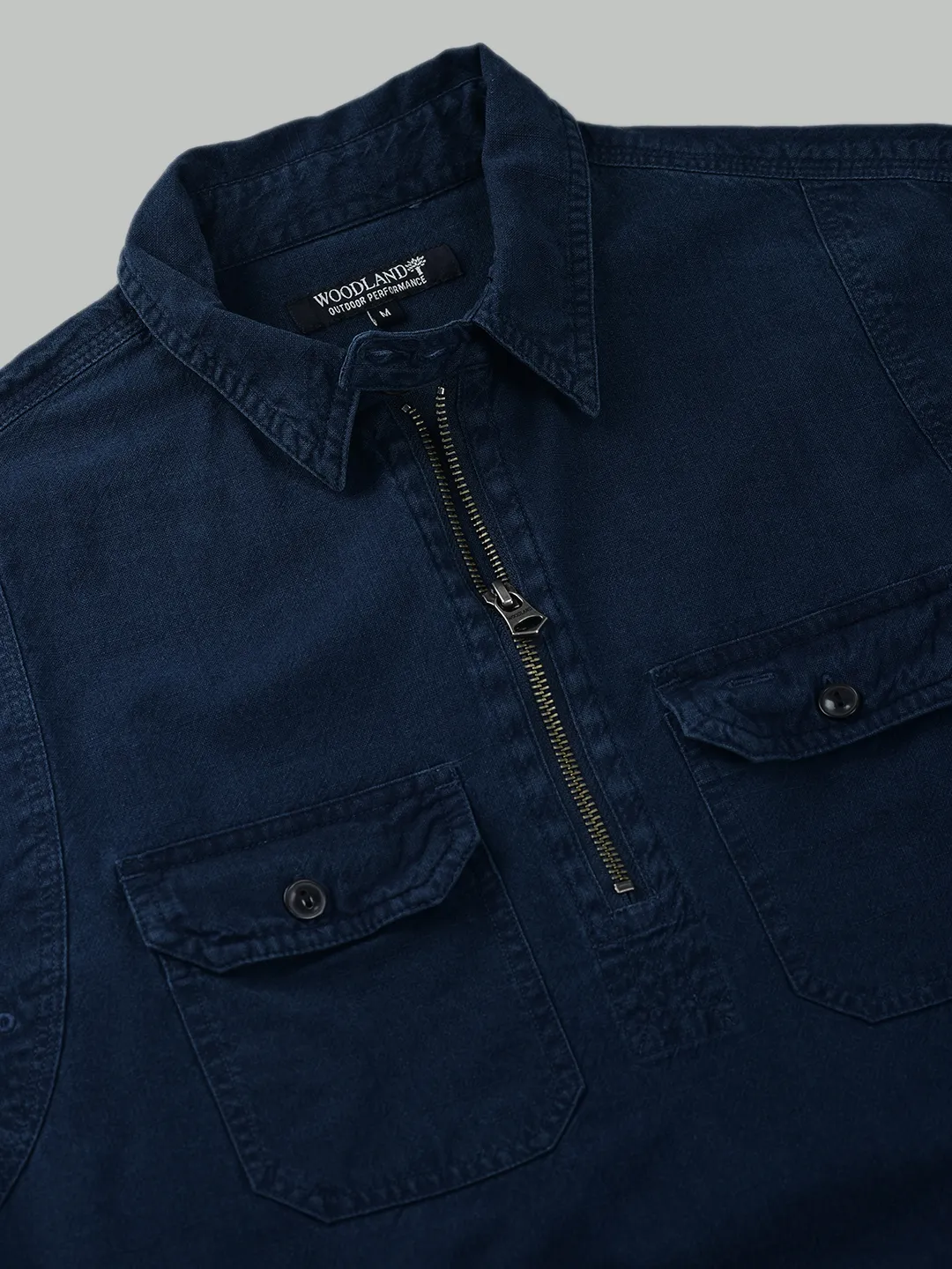 Woodland Men Indigo Cotton Half-Zip Casual Shirt - Thumbnail 5