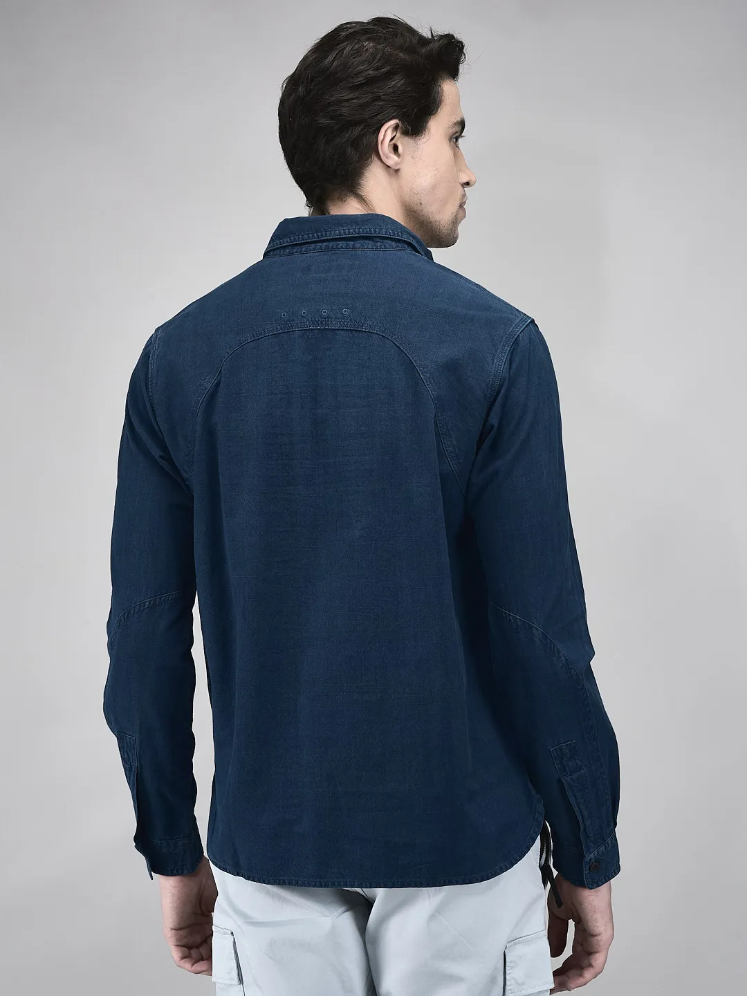 Woodland Men Indigo Cotton Half-Zip Casual Shirt - Thumbnail 6