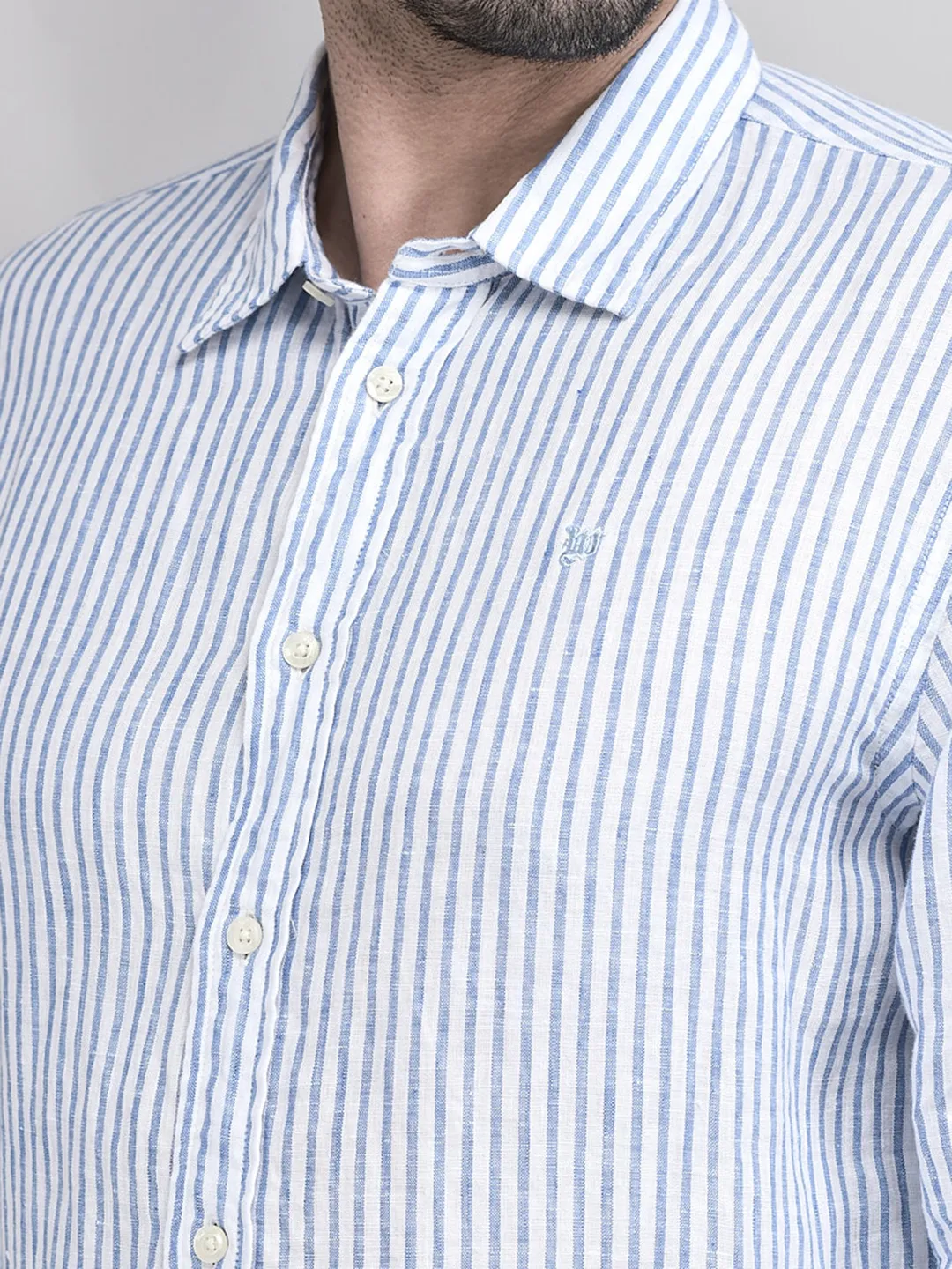 Woods Men Linen Blue White Shirt - Thumbnail 4