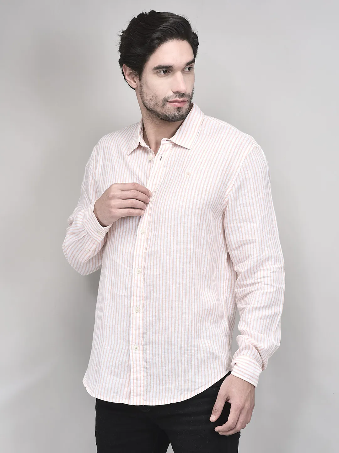 Woods Men Linen Peach White Shirt - Thumbnail 3