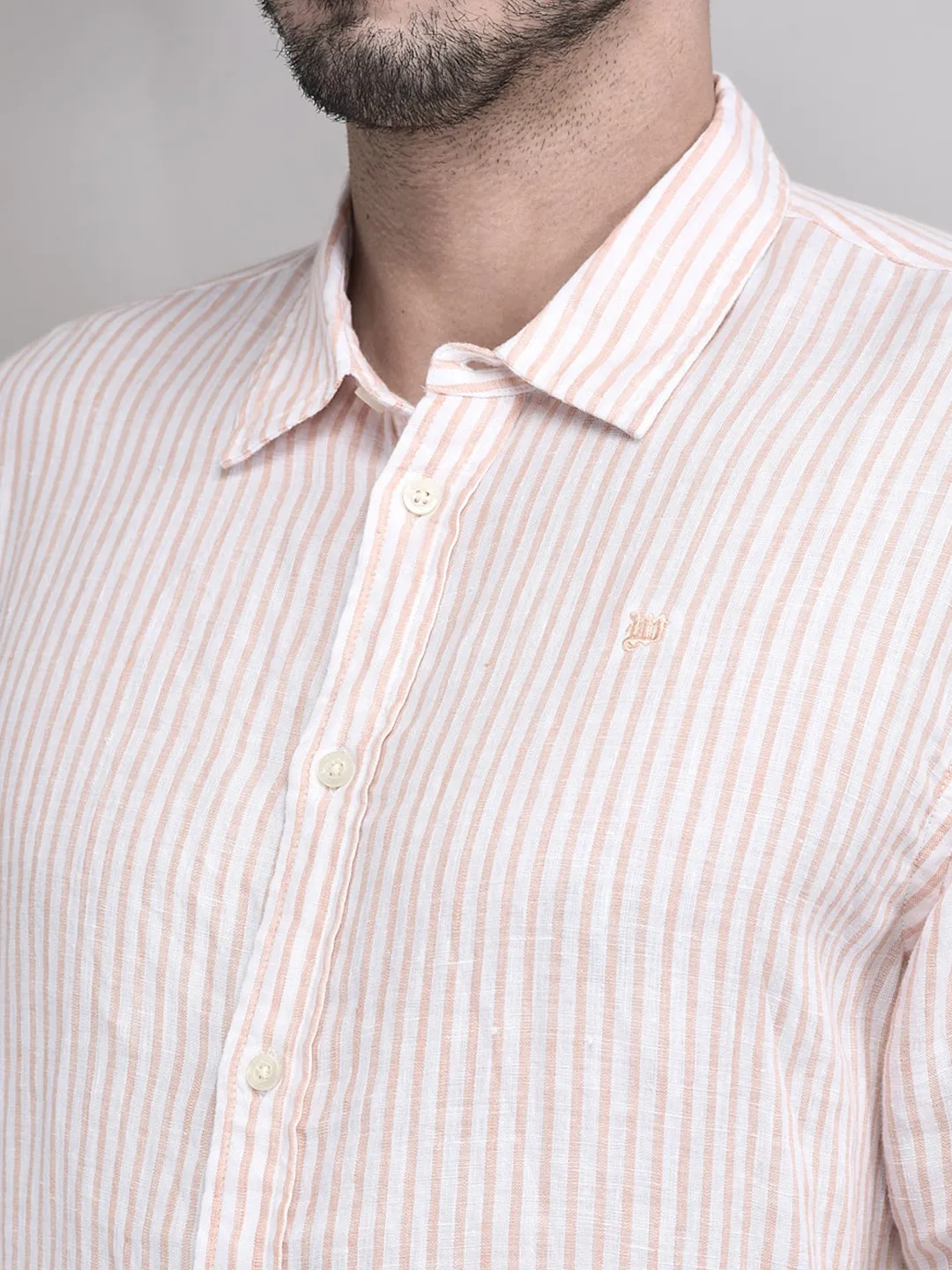 Woods Men Linen Peach White Shirt - Thumbnail 4