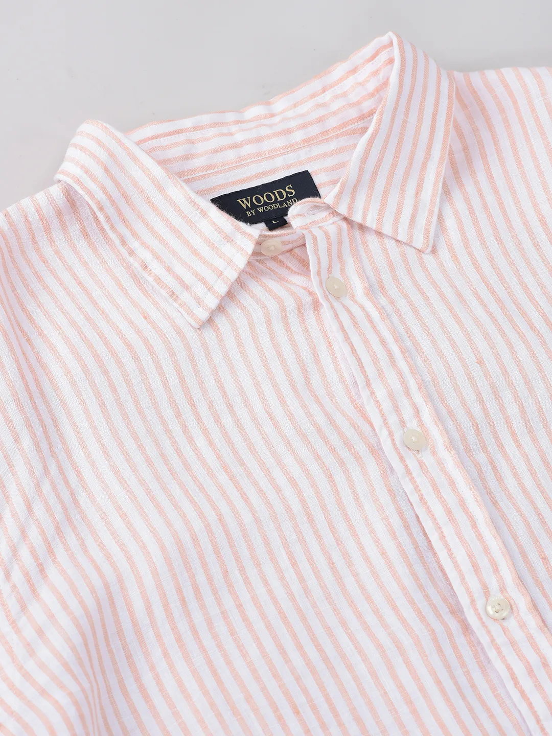 Woods Men Linen Peach White Shirt - Thumbnail 5