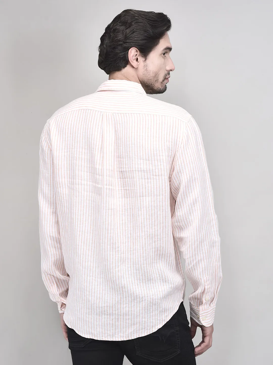 Woods Men Linen Peach White Shirt - Thumbnail 6
